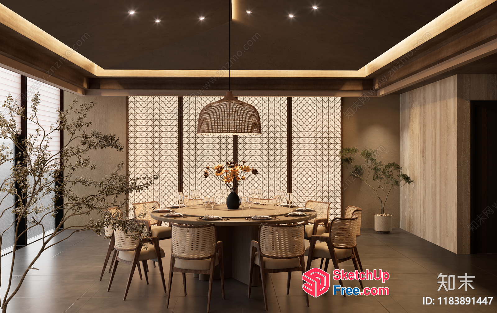 Elegant Modern Dining Room With Brown And White Decor 3D SketchUp File