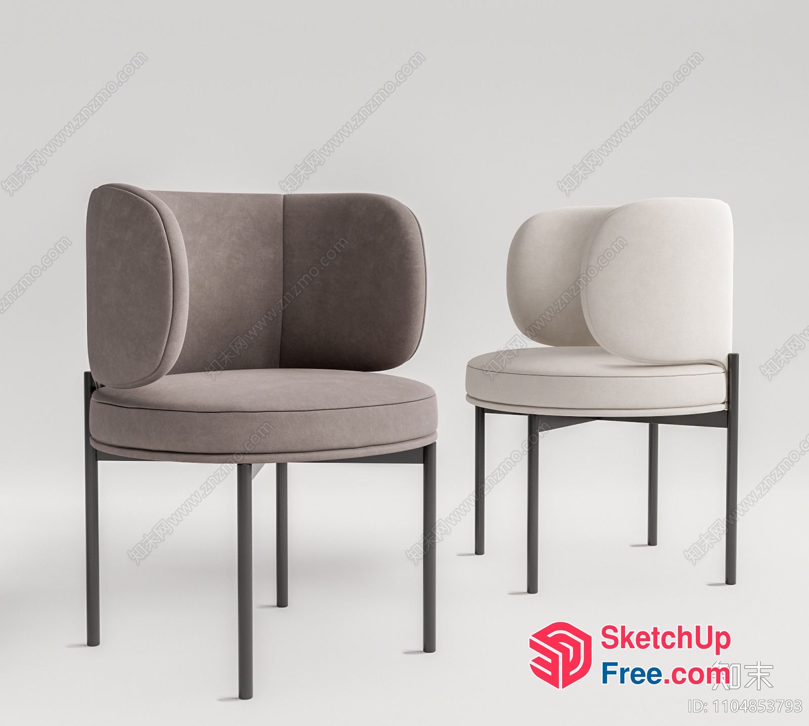 Two Modern Chairs With Metal Legs And Gray Upholstery 3D SketchUp File