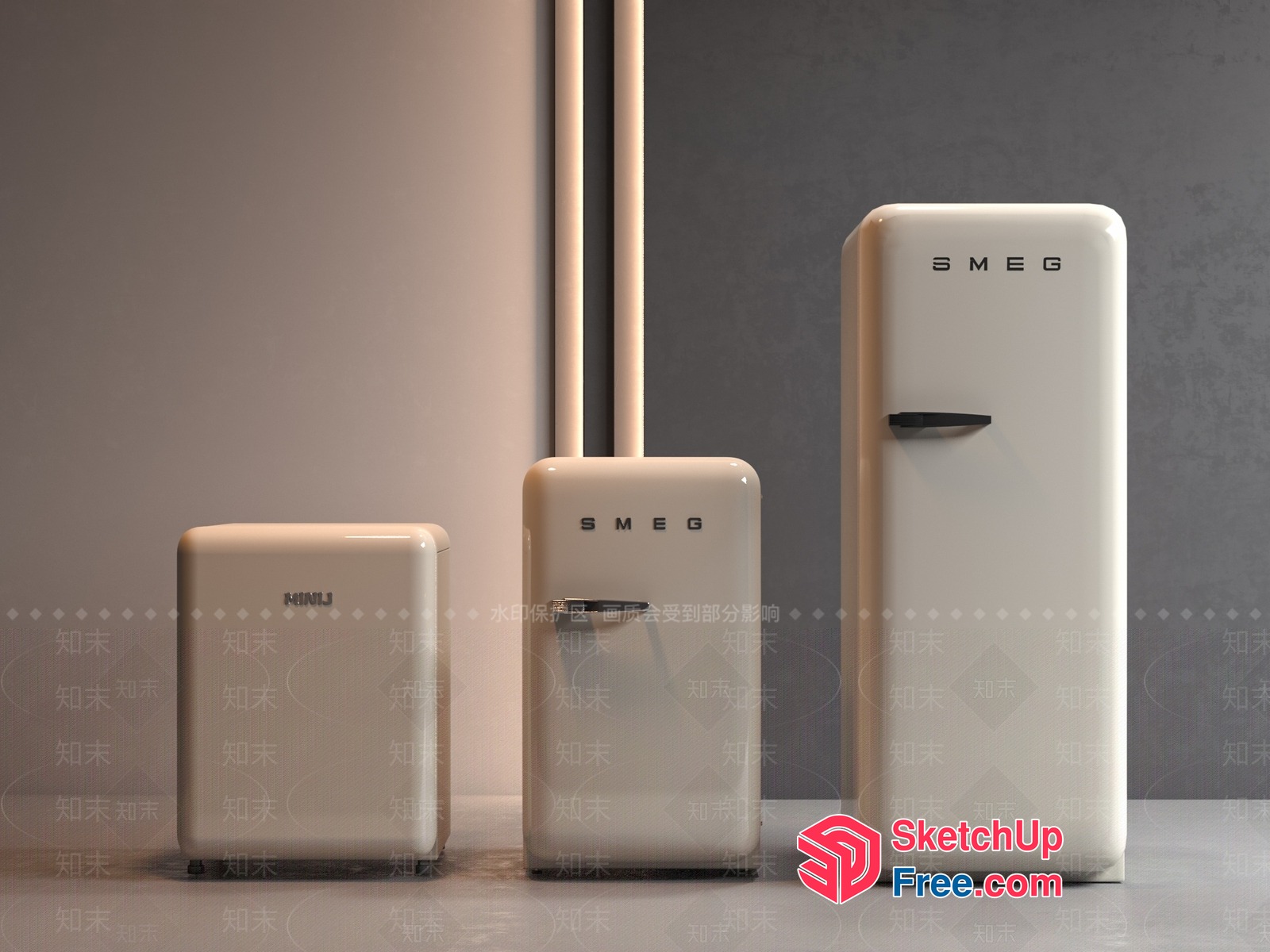 Elegant White Smeg Refrigerators In A Modern Setting 3D SketchUp File