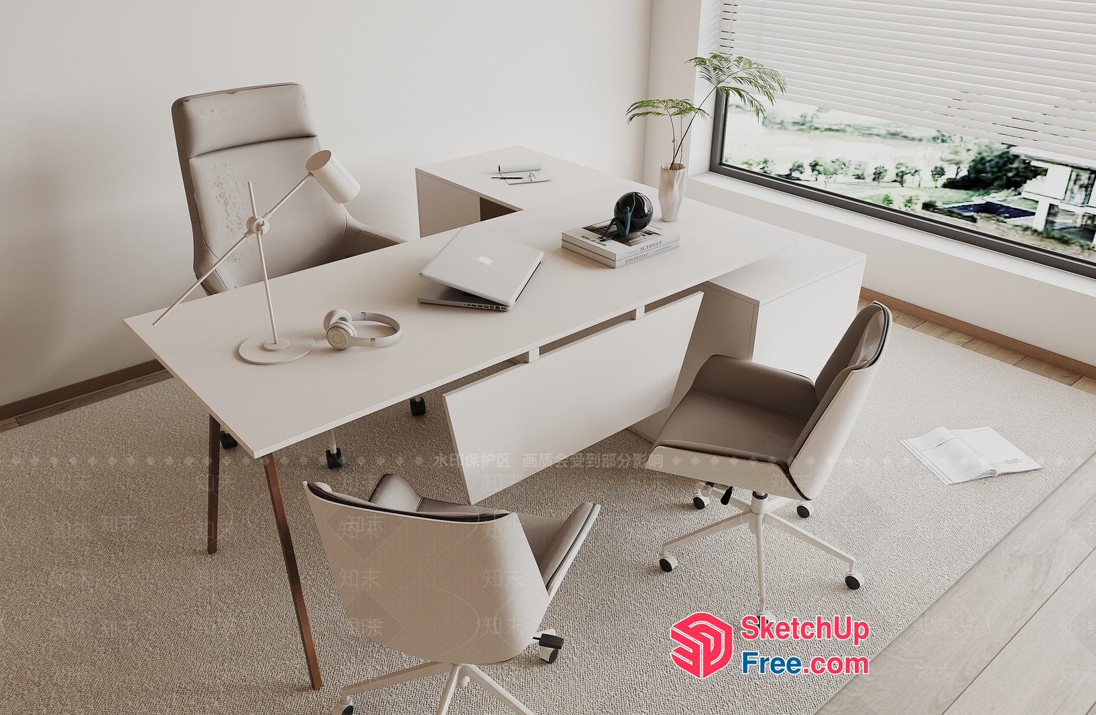 Minimalist Office Workspace With Neutral Color Palette 3D SketchUp File
