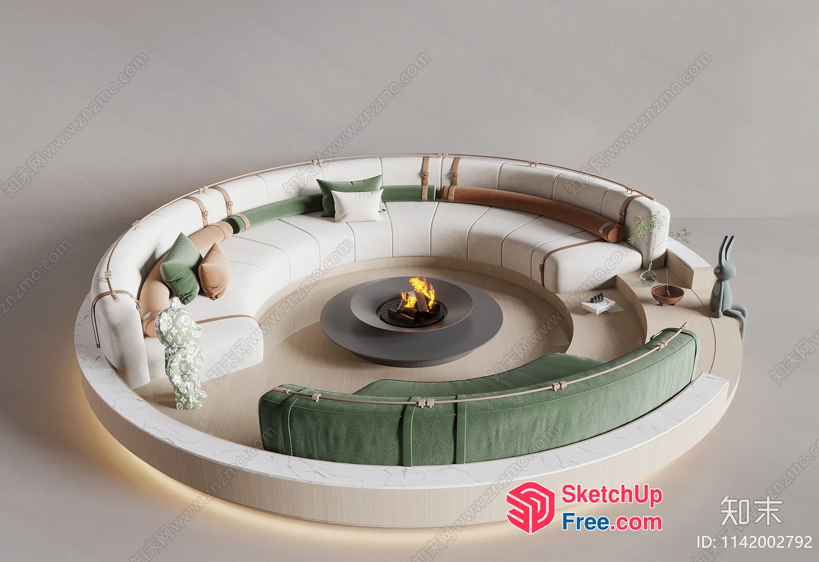 Modern Circular Living Room With Fire Pit 3D SketchUp File