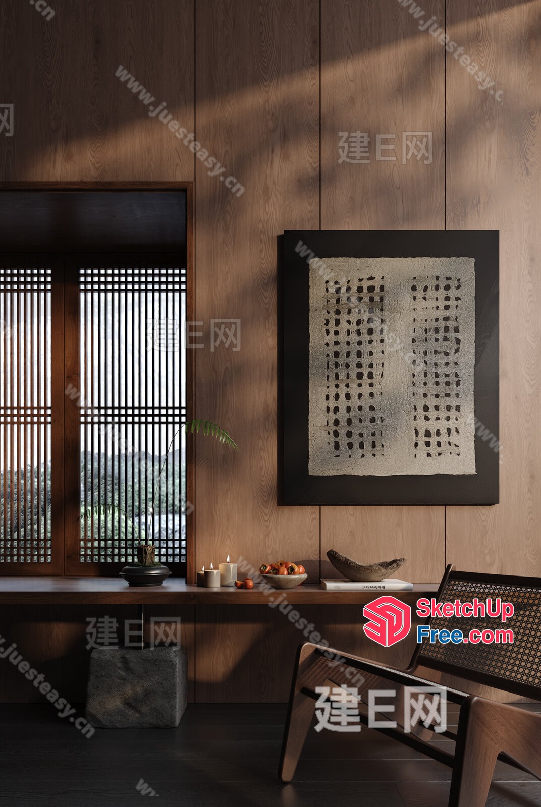 Modern Japanese-Inspired Interior With Natural Wood Accents 3D SketchUp File