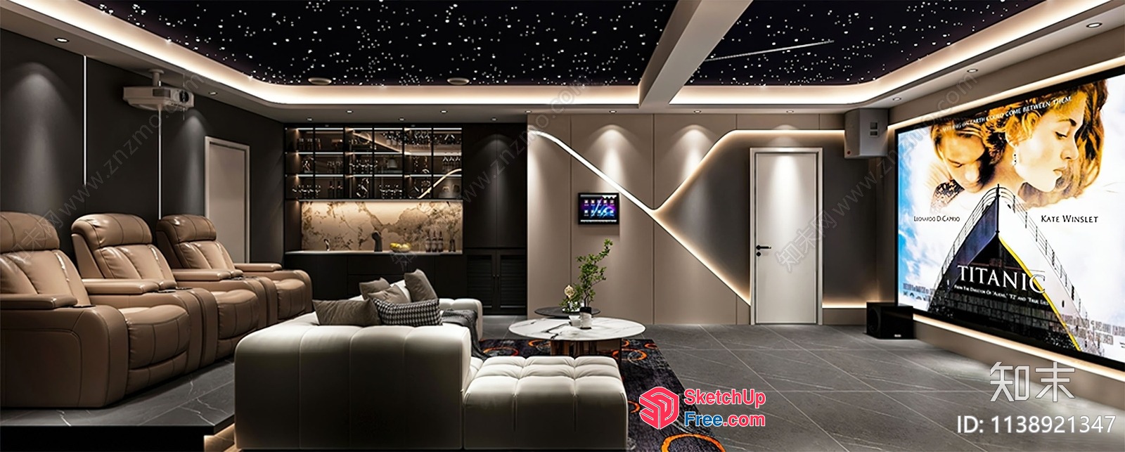 Luxurious Home Theater With Modern Decor And Comfortable Seating 3D SketchUp File