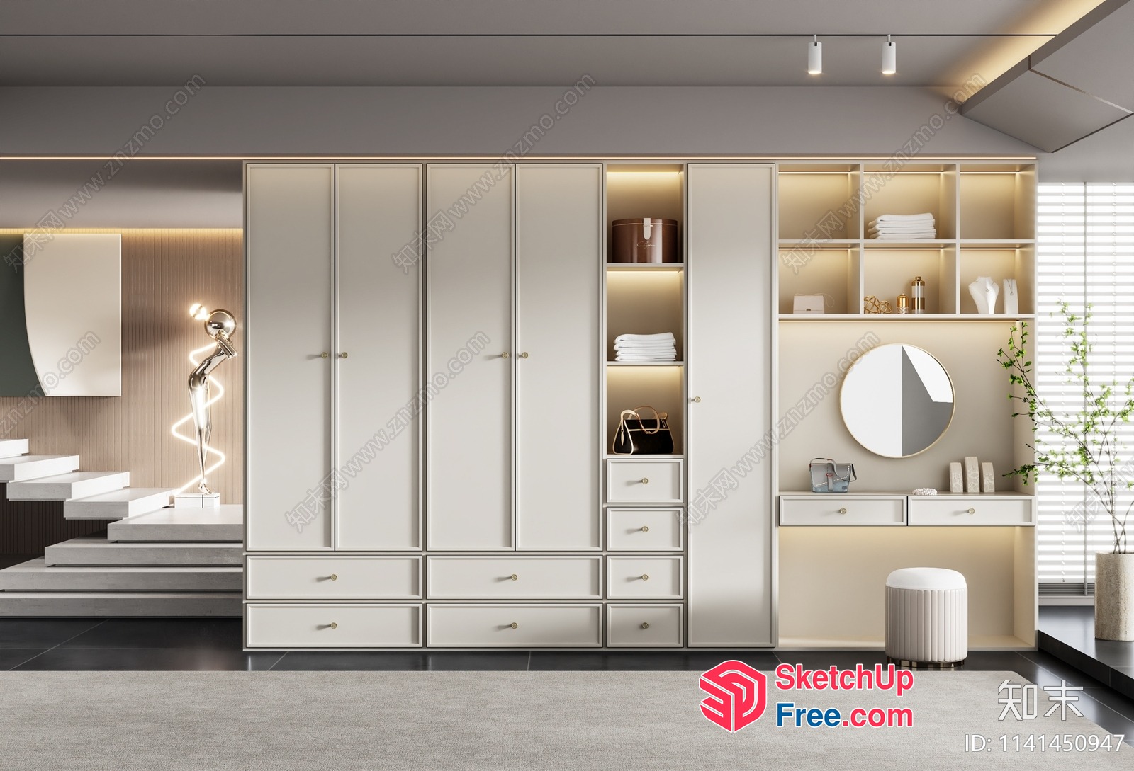 Modern Creamy Style Minimalist Wardrobe Set 3D SketchUp File
