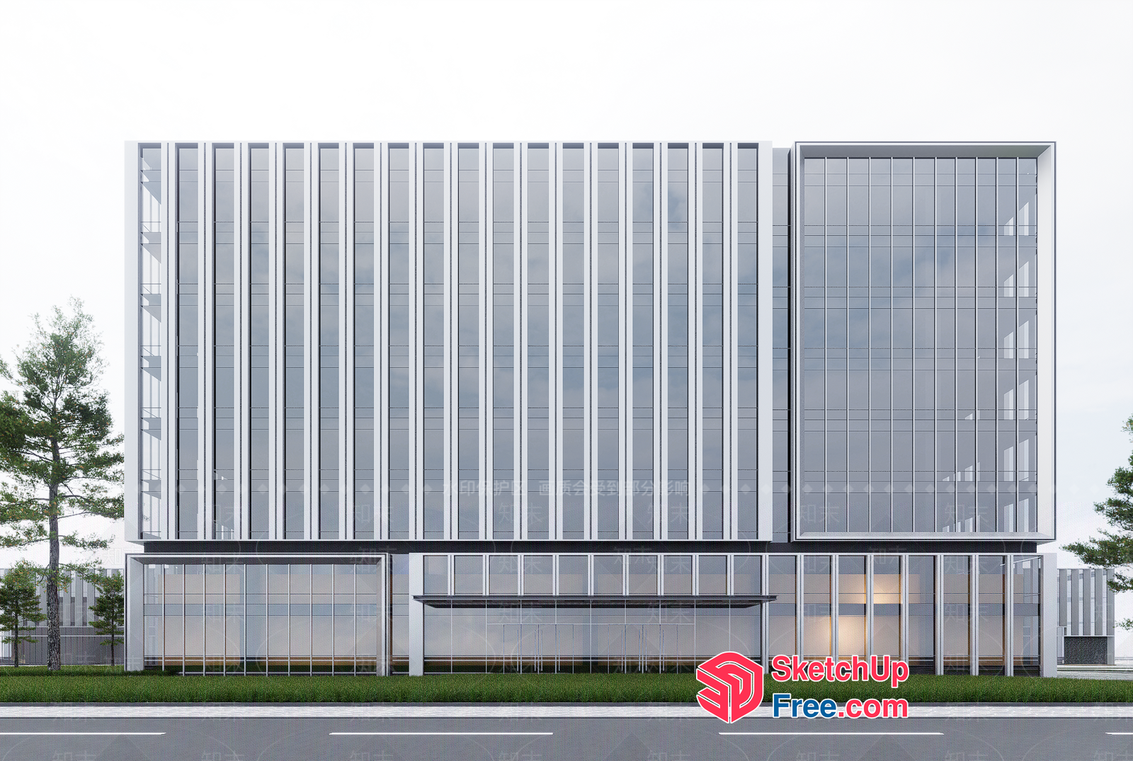 Modern Glass Curtain Wall Building 3D SketchUp File