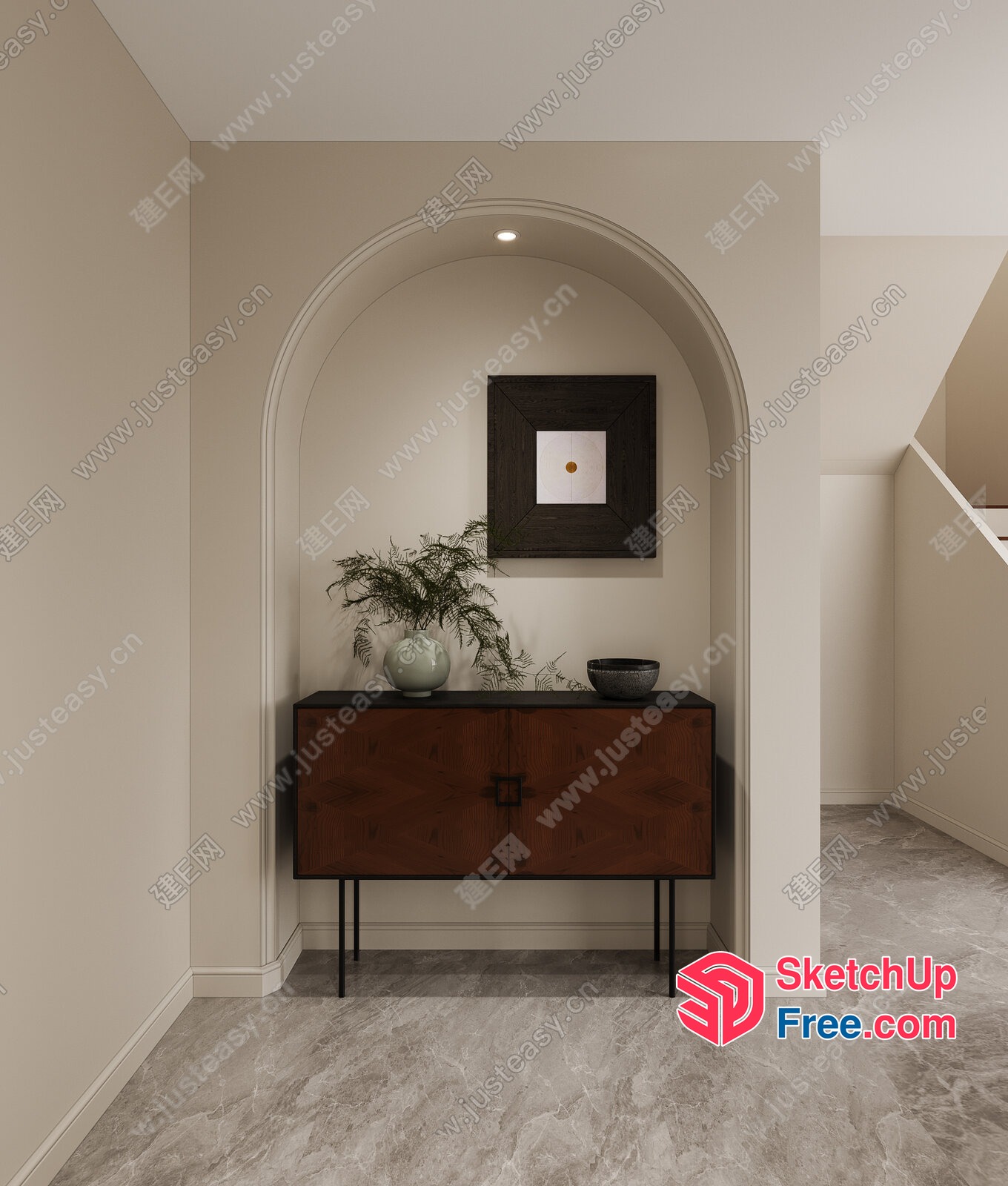 Elegant Entryway With Arched Doorway And Wooden Sideboard 3D SketchUp File
