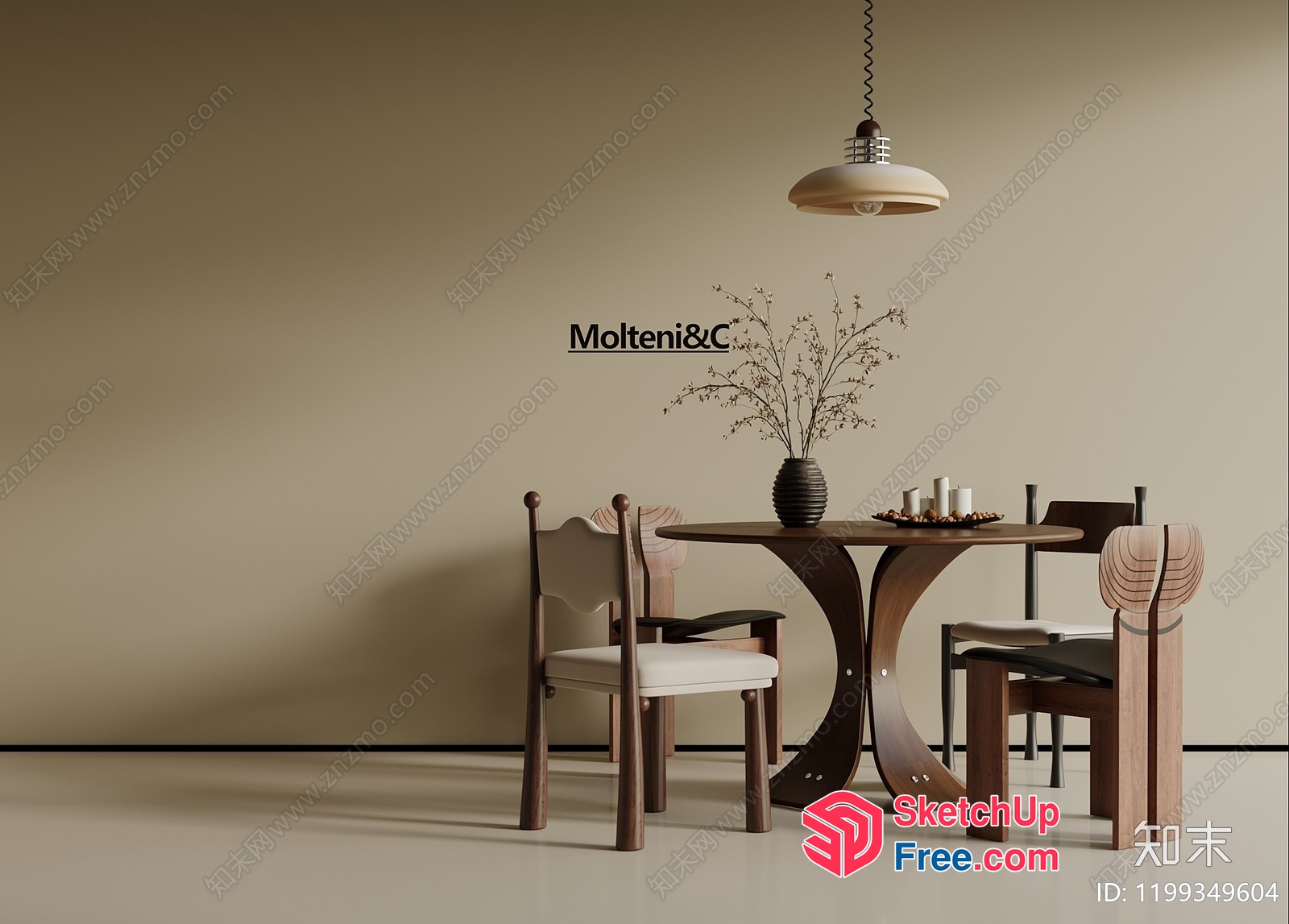 Modern European Dining Room With Dark Wood Furniture 3D SketchUp File