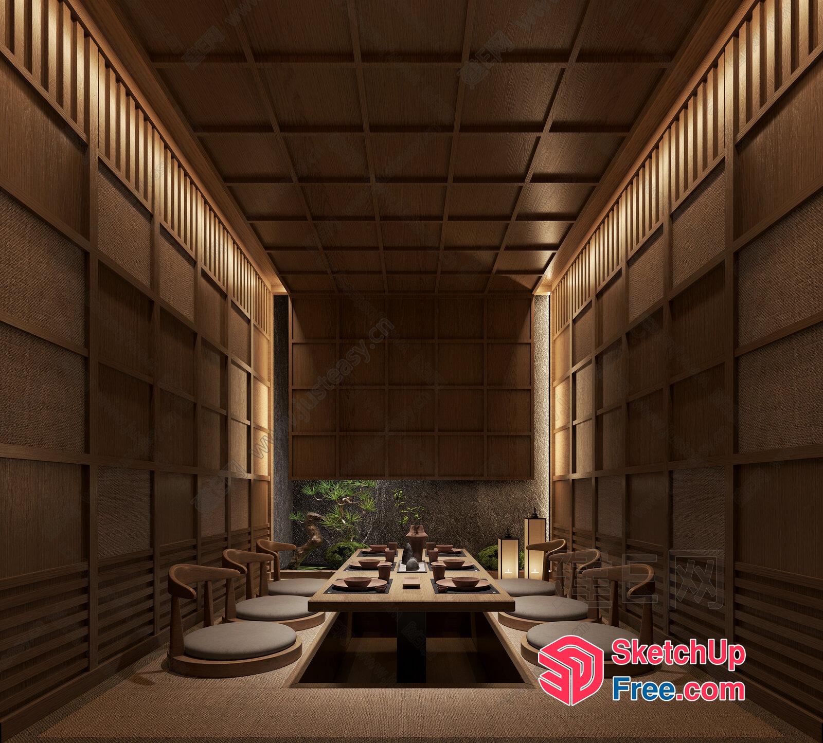 Traditional Japanese Dining Room With Wooden Accents 3D SketchUp File