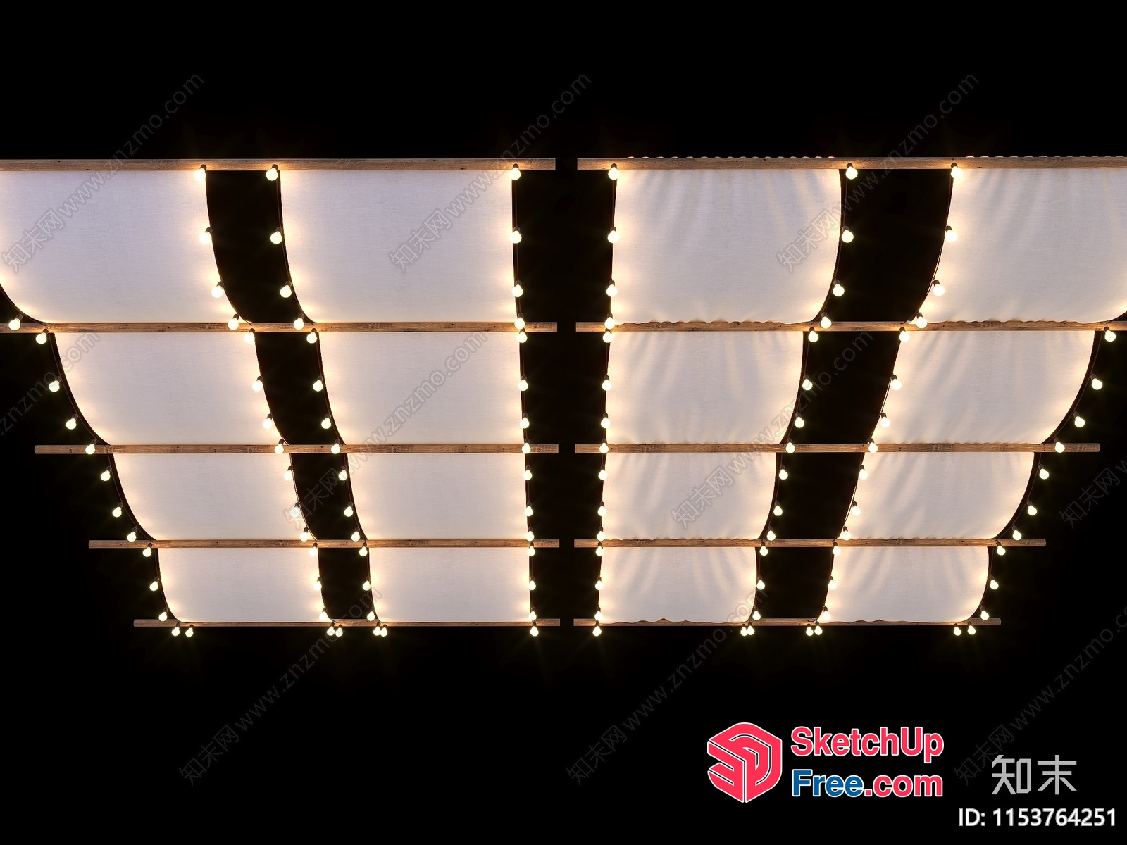 Elegant White Fabric And String Lights Decor 3D SketchUp File