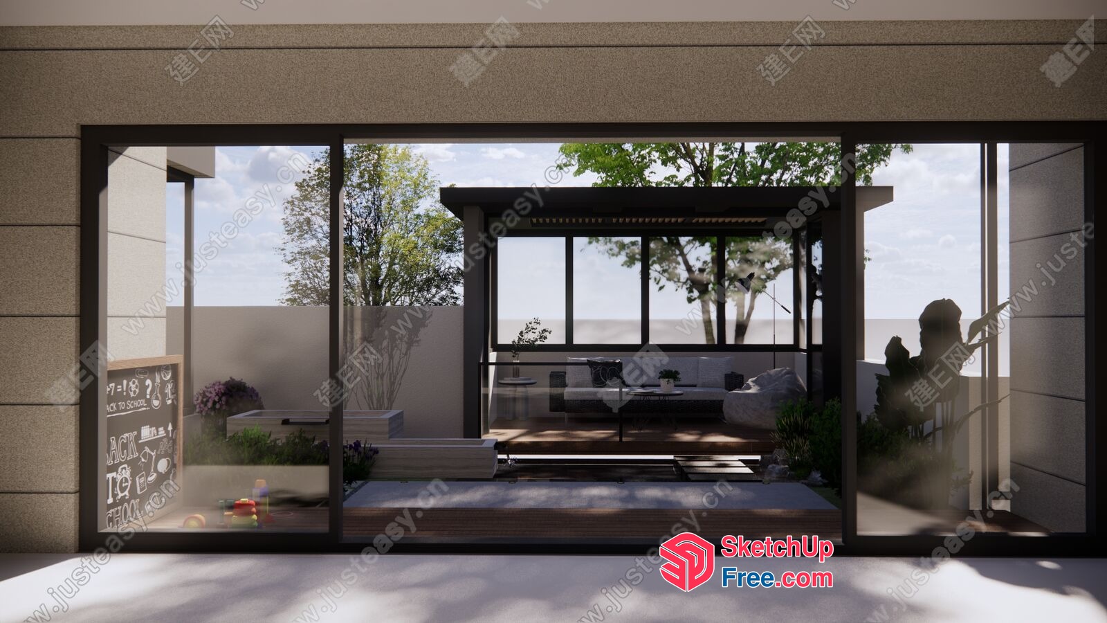 Exterior Design Of A Modern Villa With A Glass Curtain Wall 3D SketchUp File