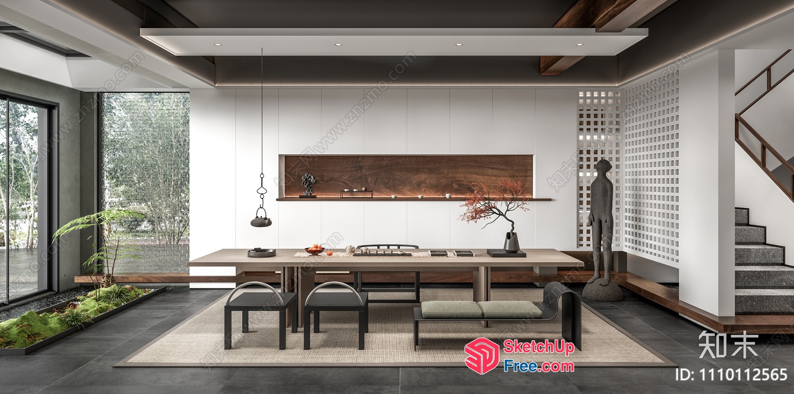 Modern Japanese-Style Dining Room With Natural Light 3D SketchUp File