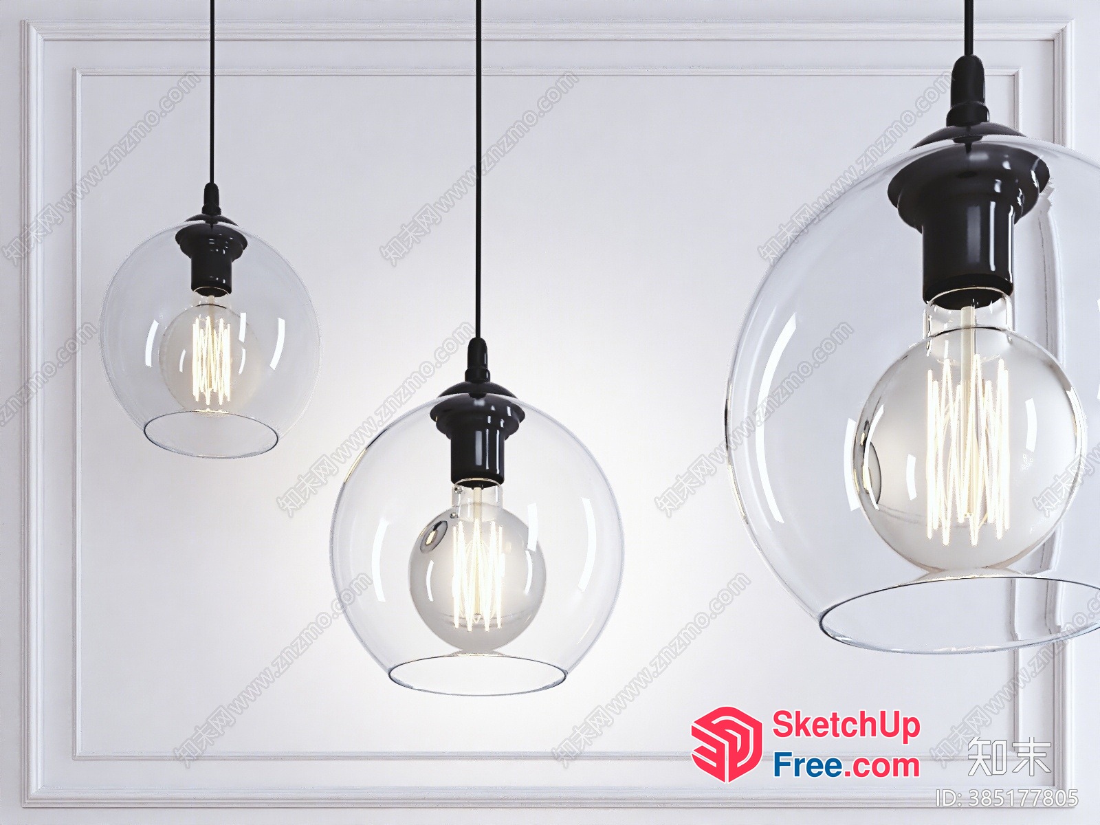 Three Glass Light Fixtures Against A White Wall 3D SketchUp File