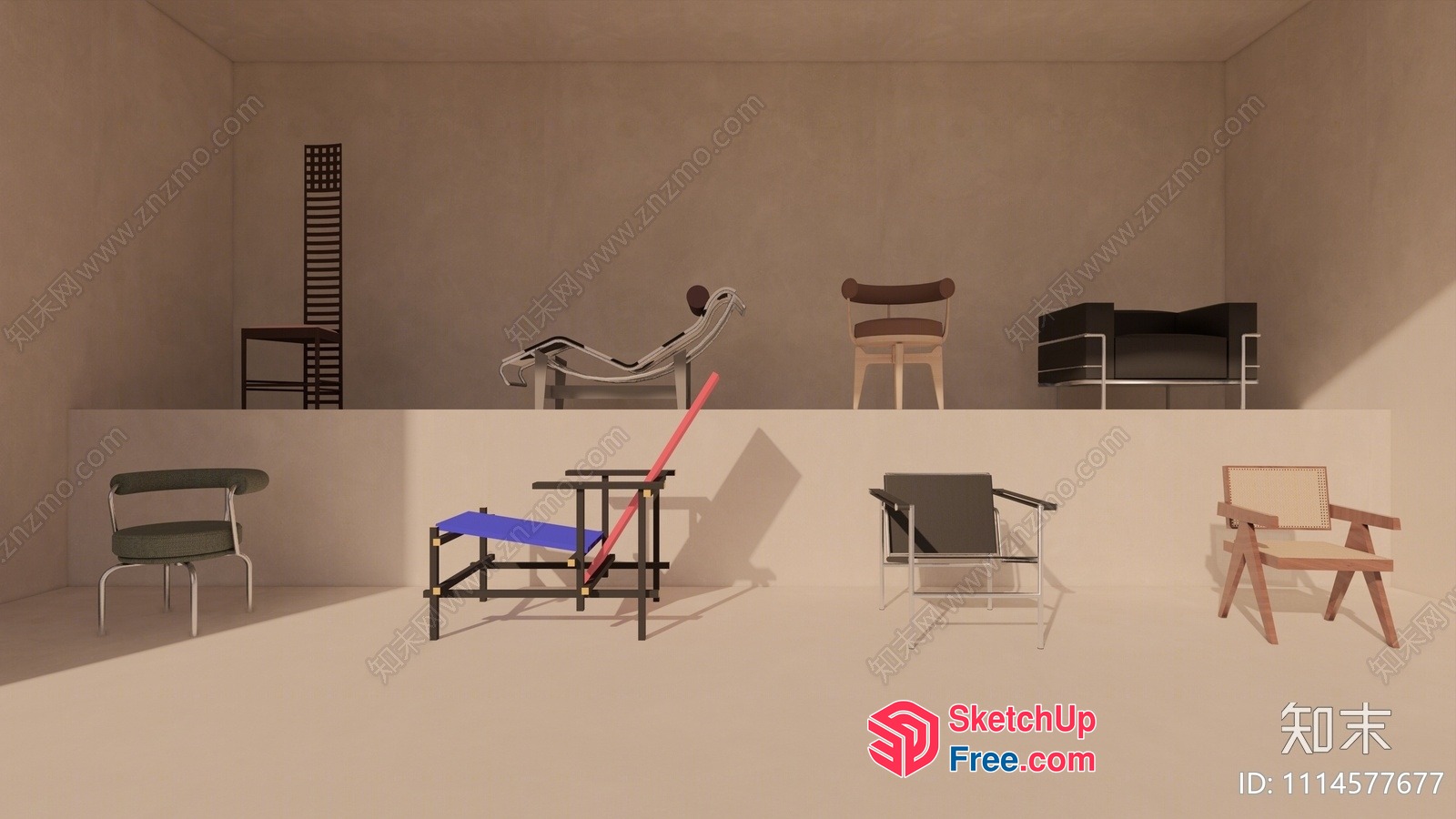 8 Modern Chairs In A Minimalist Room 3D SketchUp File