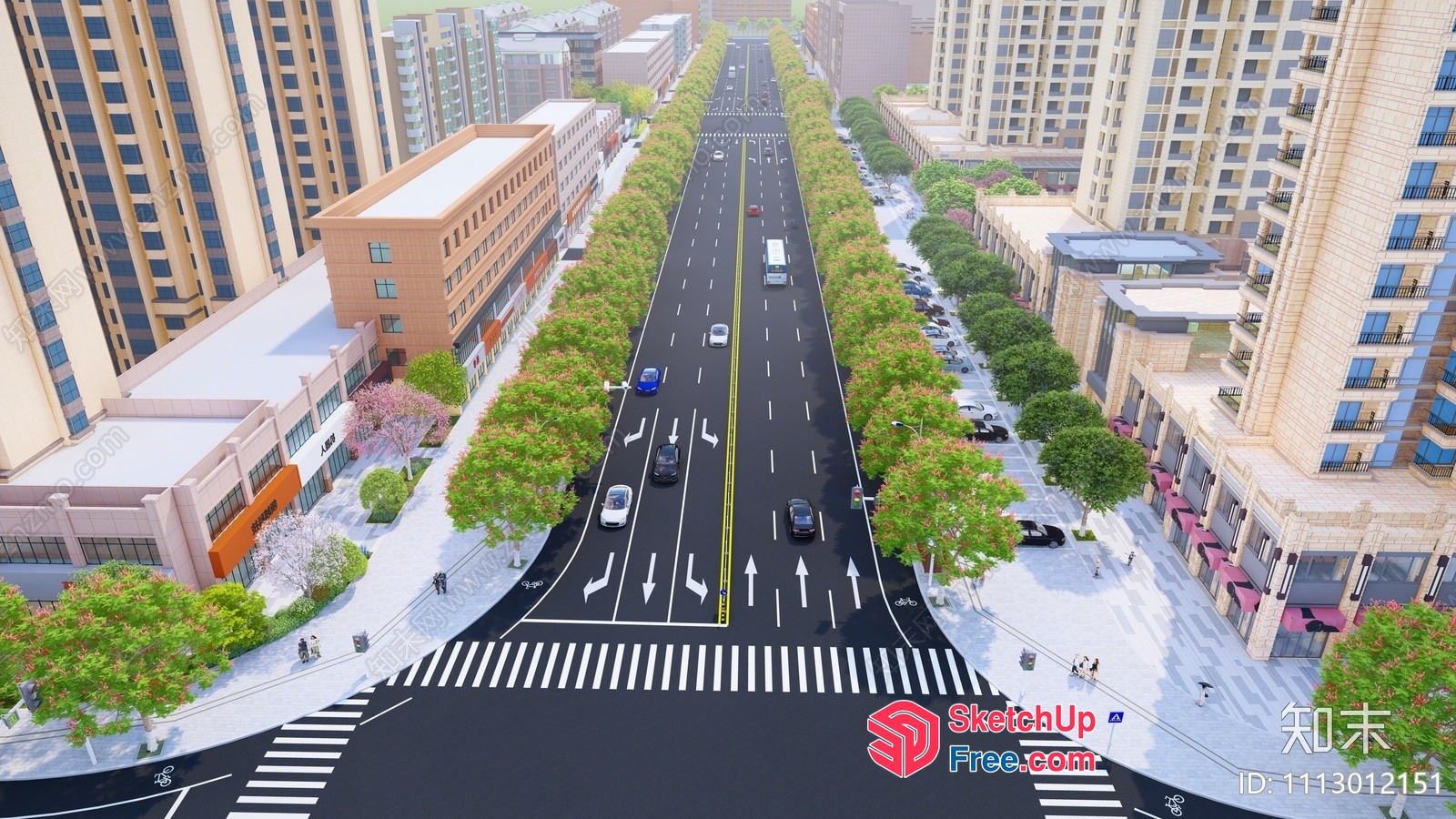 Aerial View Of A City Street With Cars And Trees 3D SketchUp File