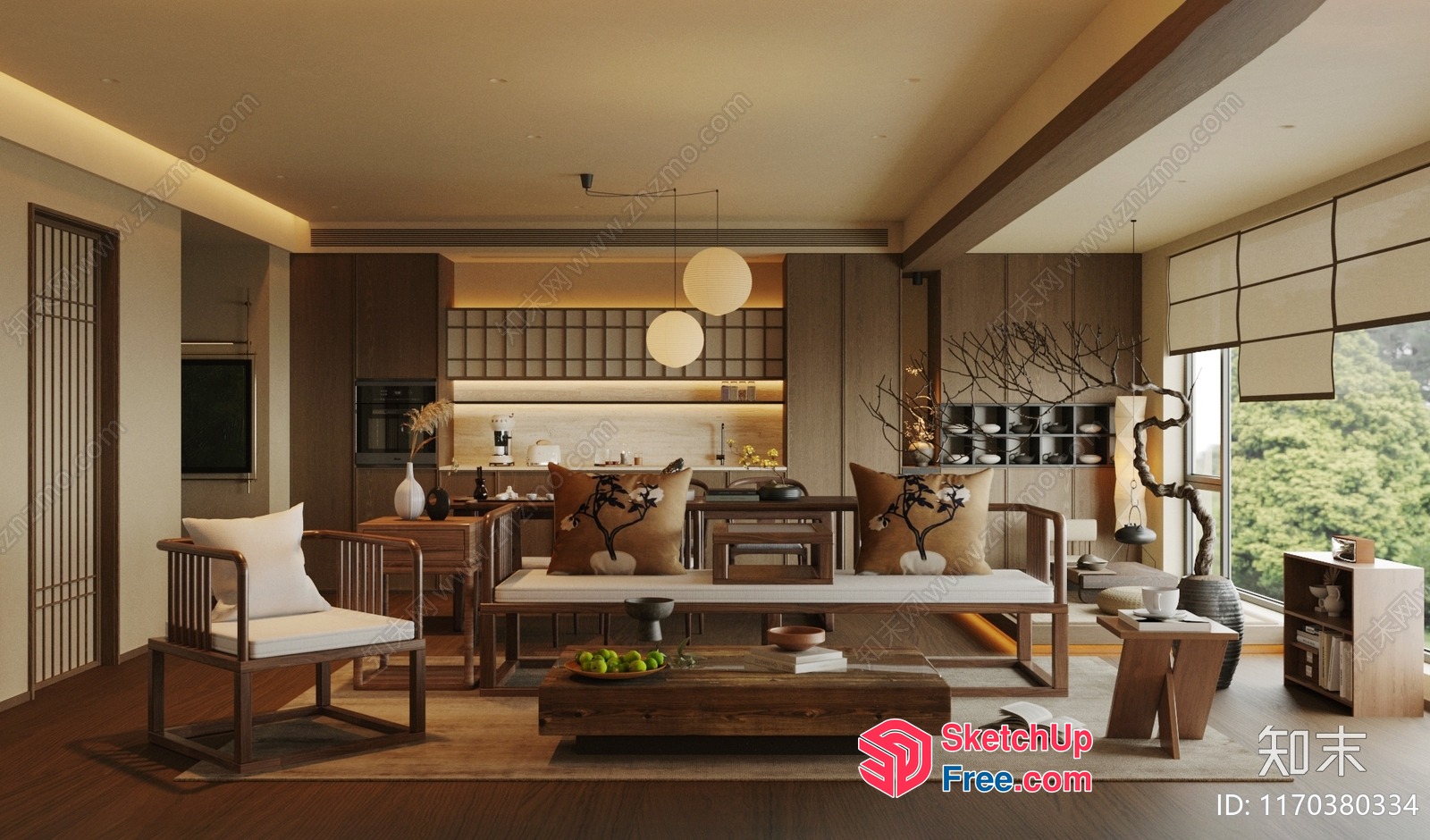 Elegant And Modern Japanese Style Living Room 3D SketchUp File