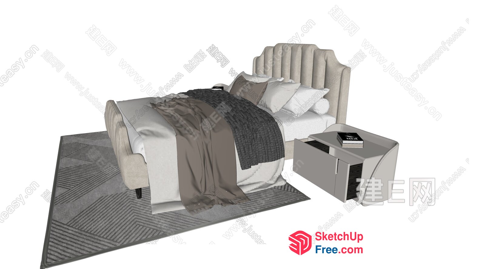 Minimalist Style Bedroom With Pillar Bed Head Tab And Bedside Table 3D SketchUp File
