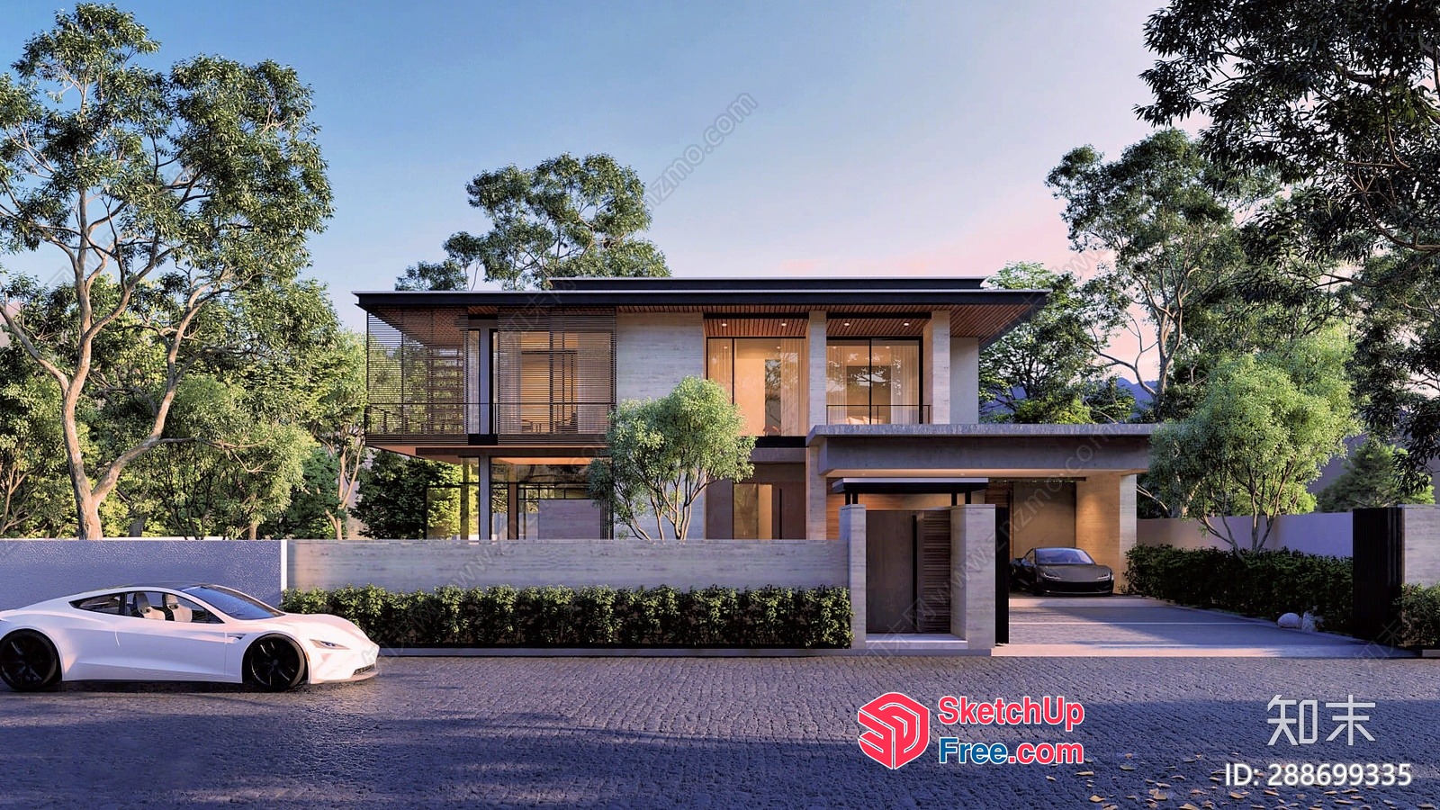 Modern Villa With Car Parking 3D SketchUp File