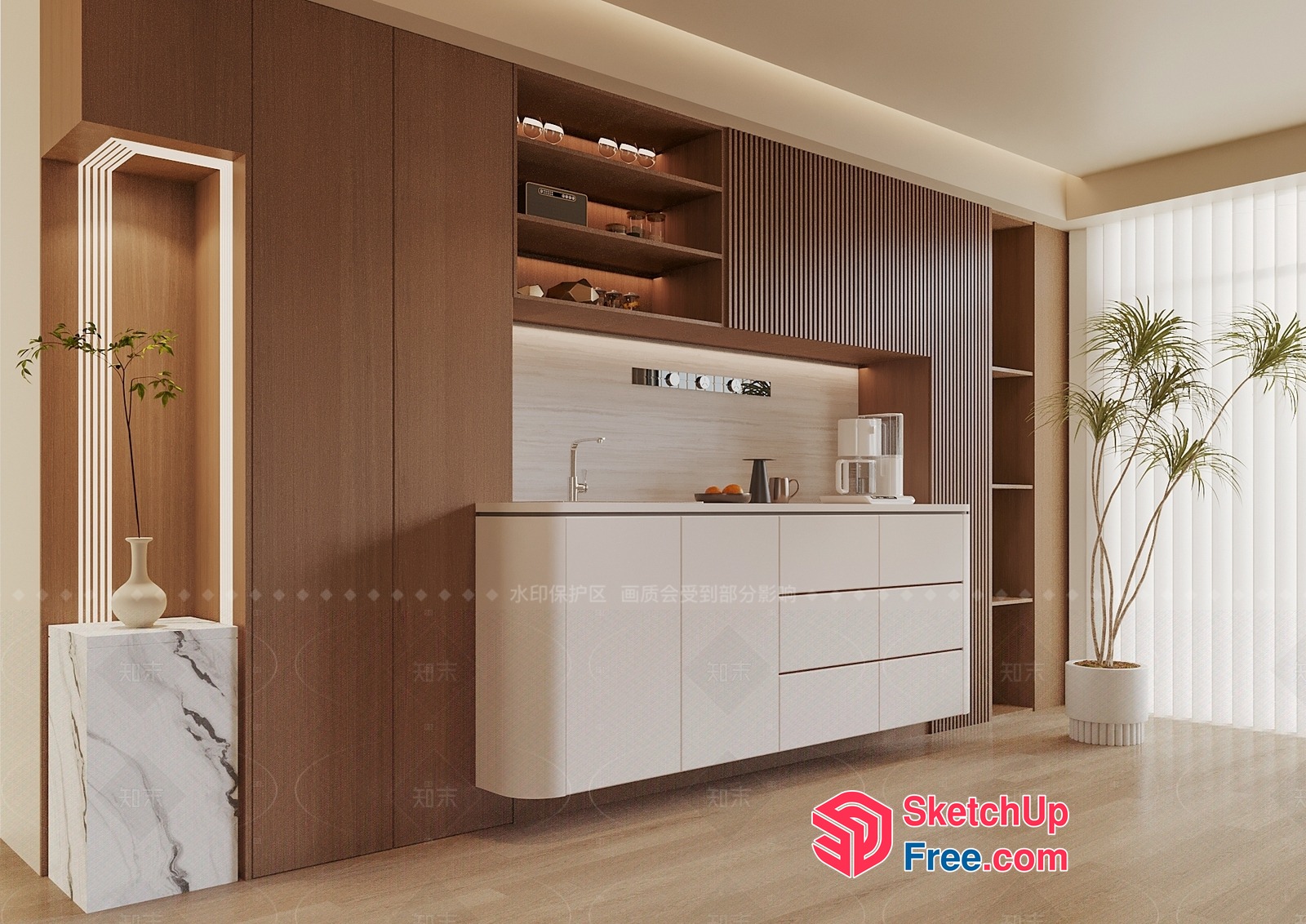 Modern Kitchen Interior With White And Brown Cabinets 3D SketchUp File