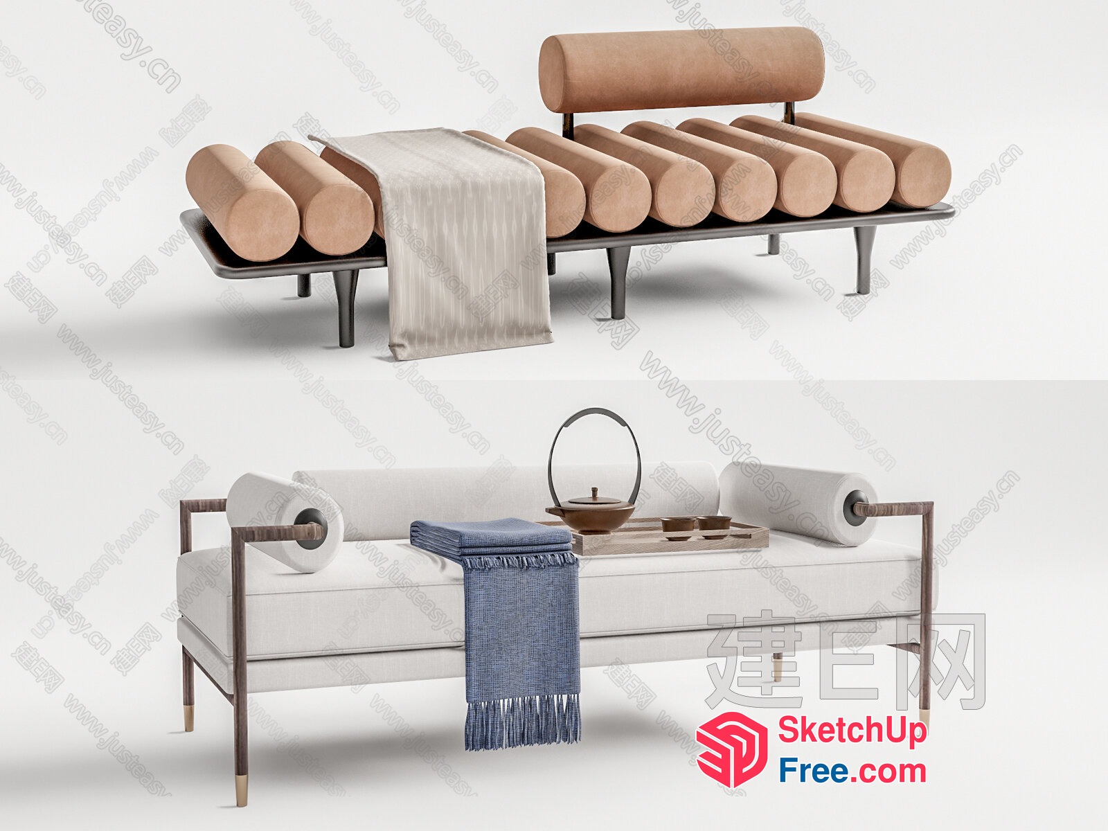 Japanese Style Sofa With Pillows And Blankets 3D SketchUp File