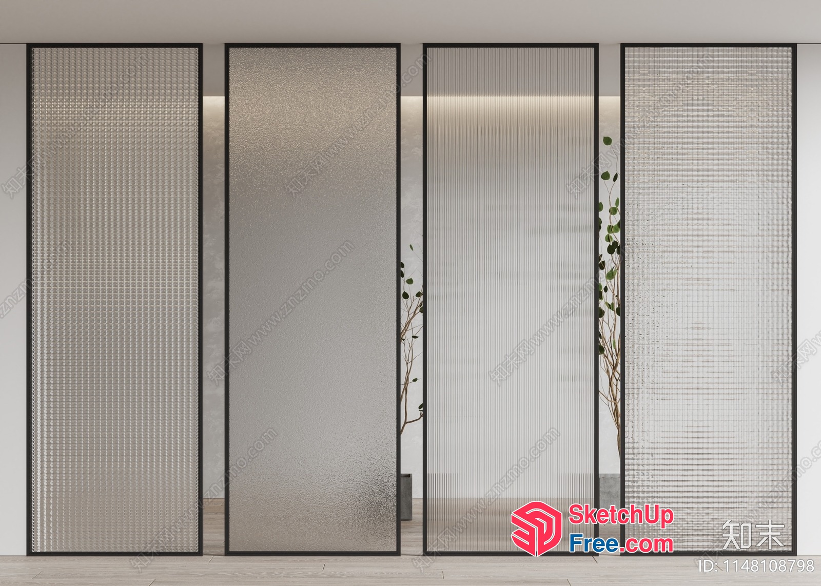 Modern Partition Screen With Textured Glass Panels 3D SketchUp File