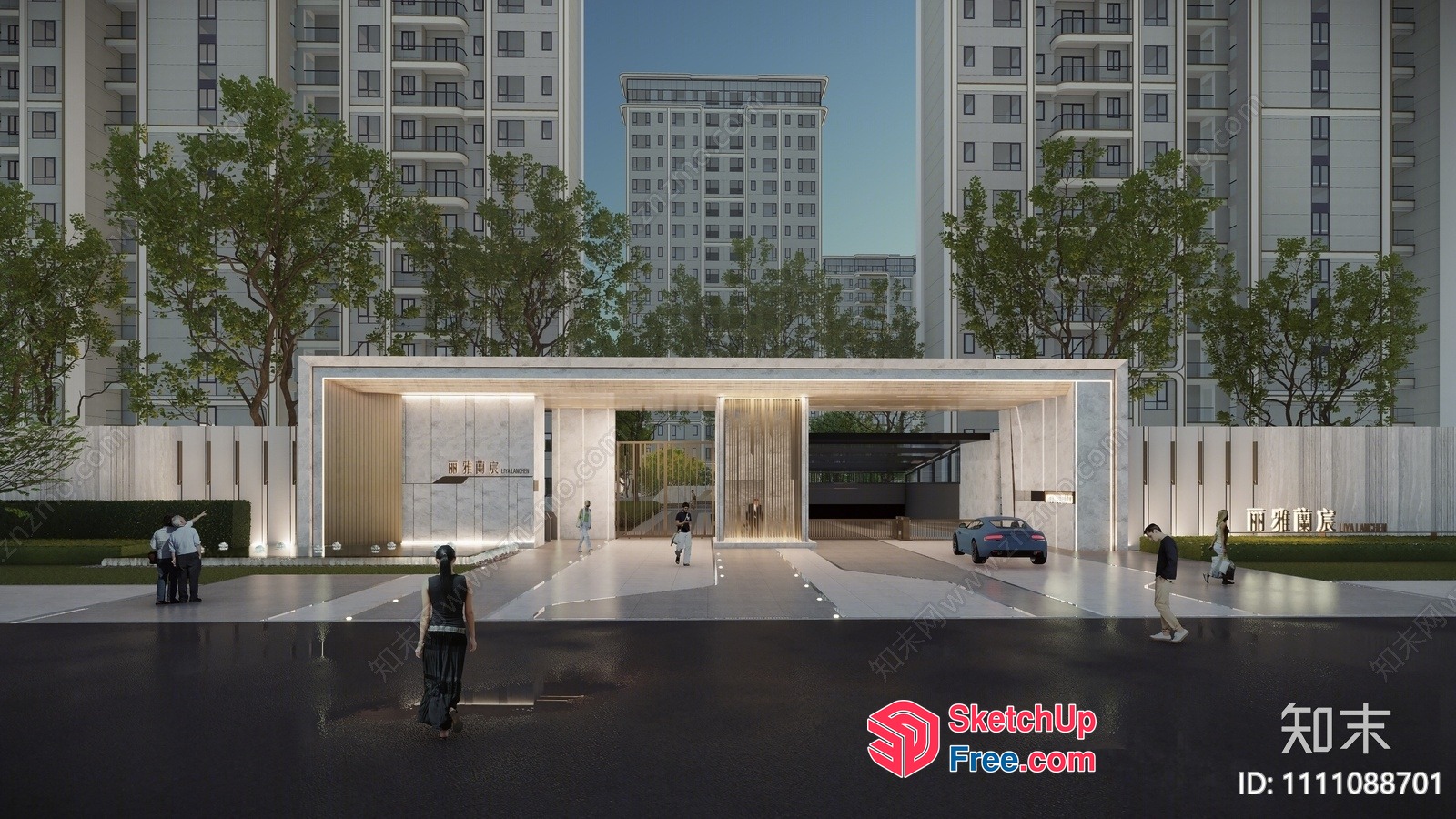 Modern Urban Building Entrance With Elegant Lighting 3D SketchUp File