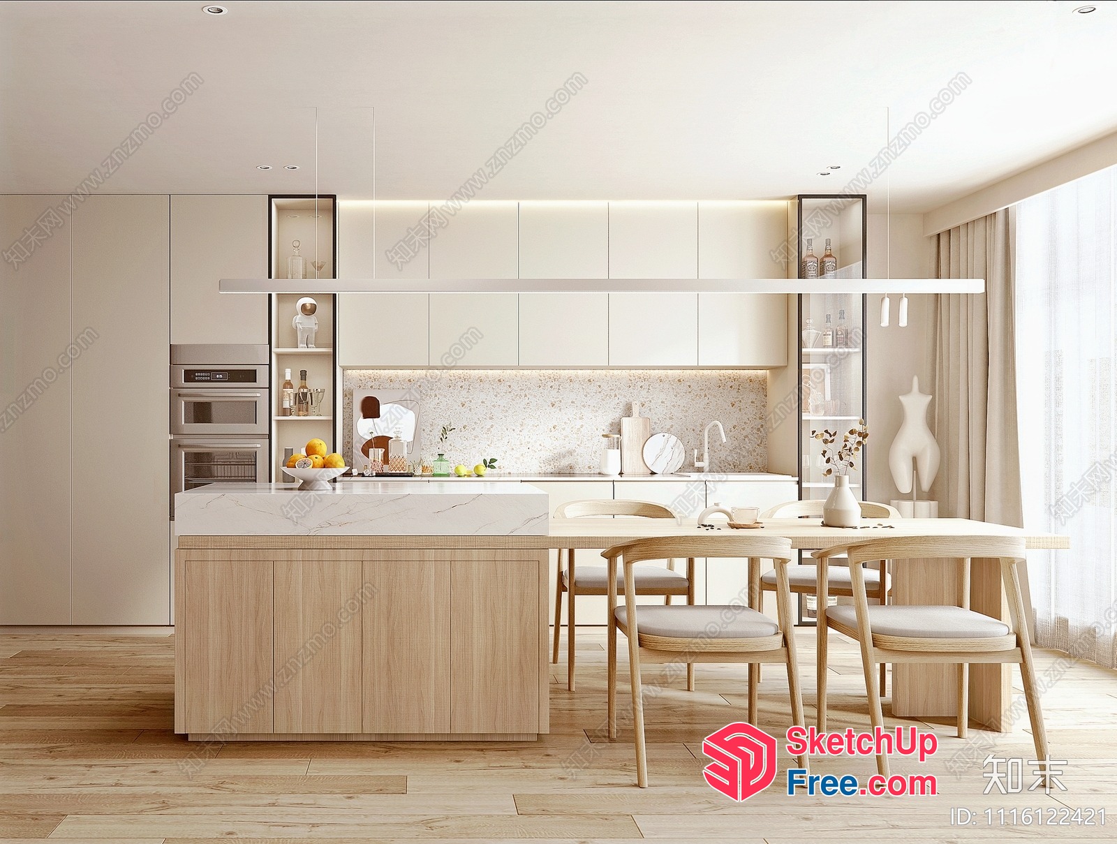 Elegant And Modern Kitchen And Dining Area 3D SketchUp File
