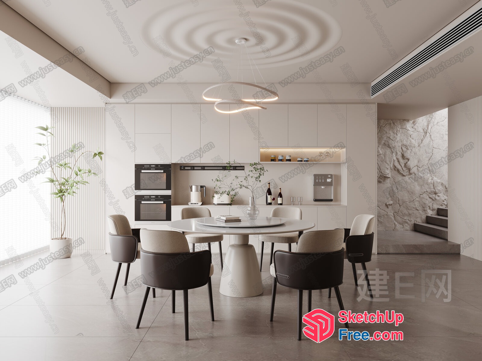Modern Minimalist Dining Room With White Table And Chairs 3D SketchUp File