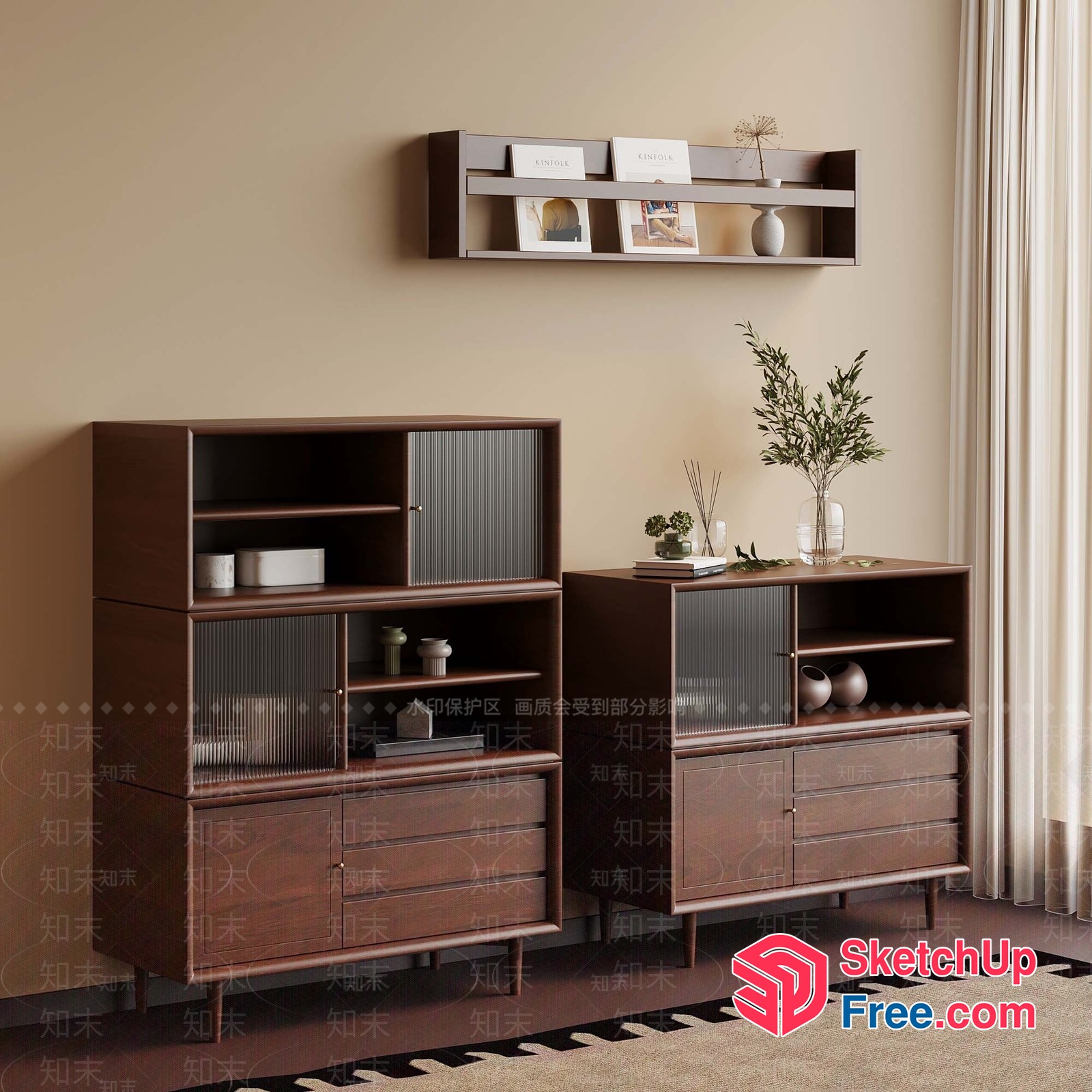 Elegant Mid-Century Modern Furniture In Neutral Tones 3D SketchUp File