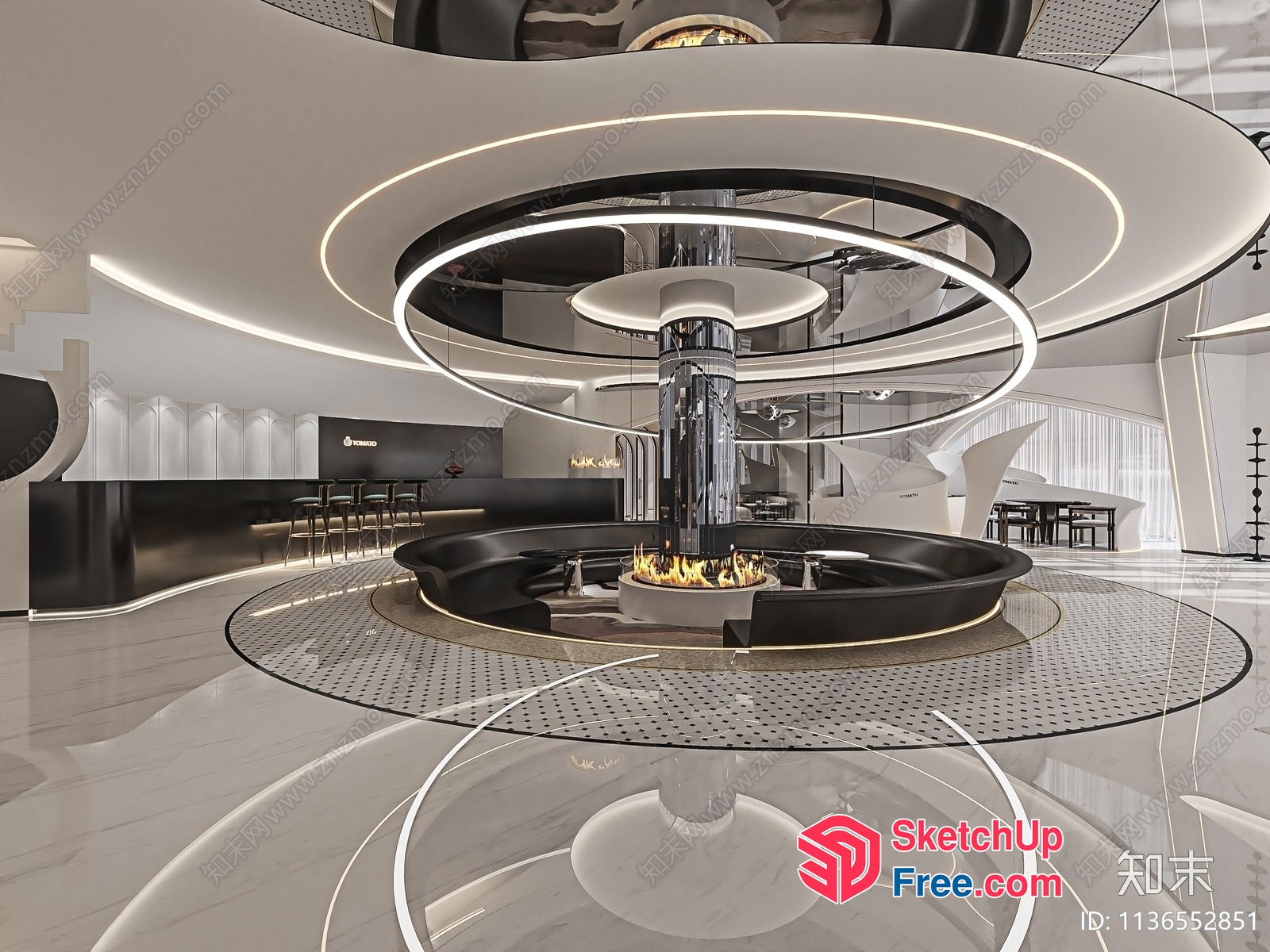 Luxurious Modern Interior With Sleek Spiral Staircase And Fire Pit 3D SketchUp File