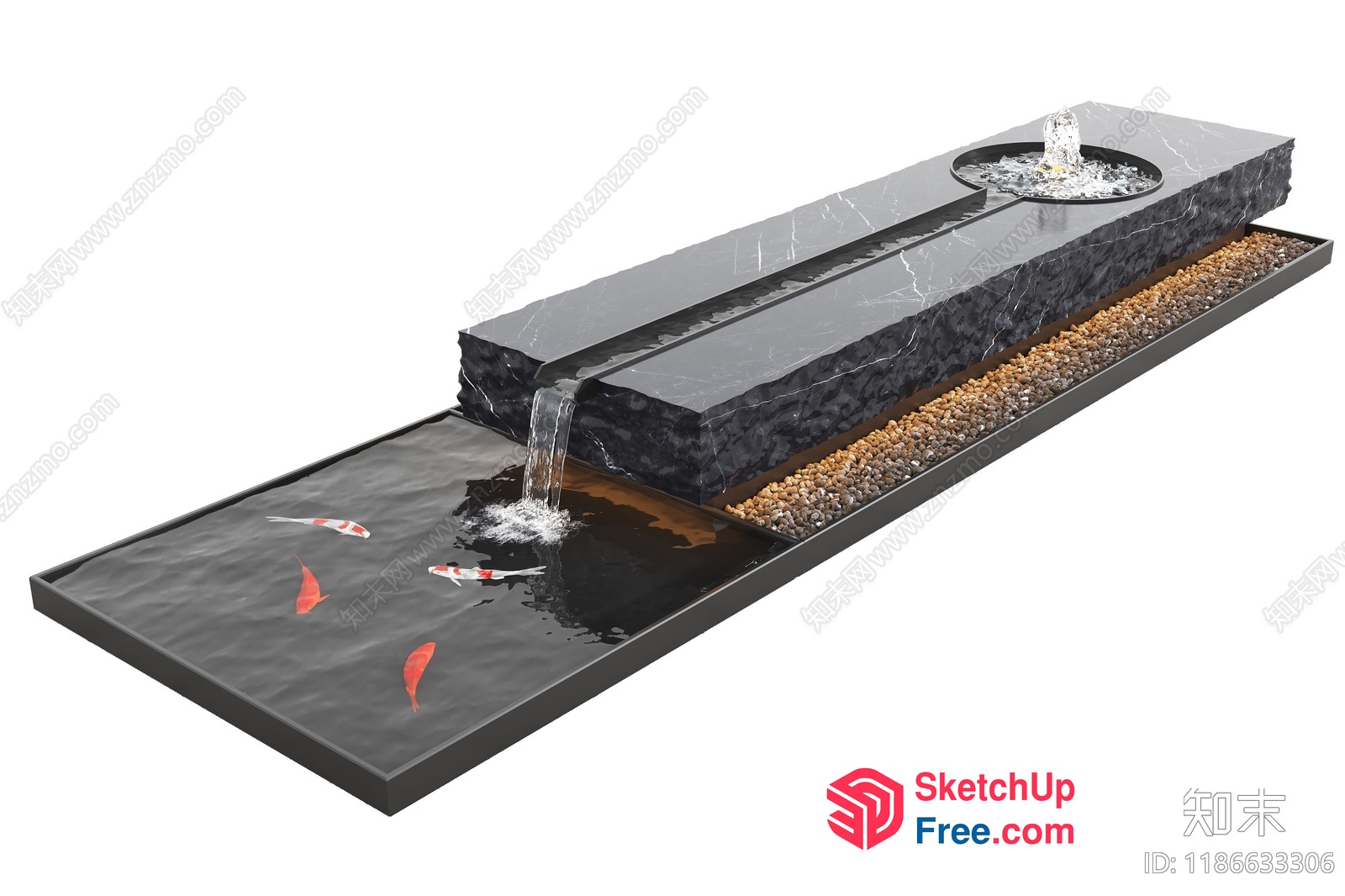 Koi Pond Waterfall Feature 3D SketchUp File