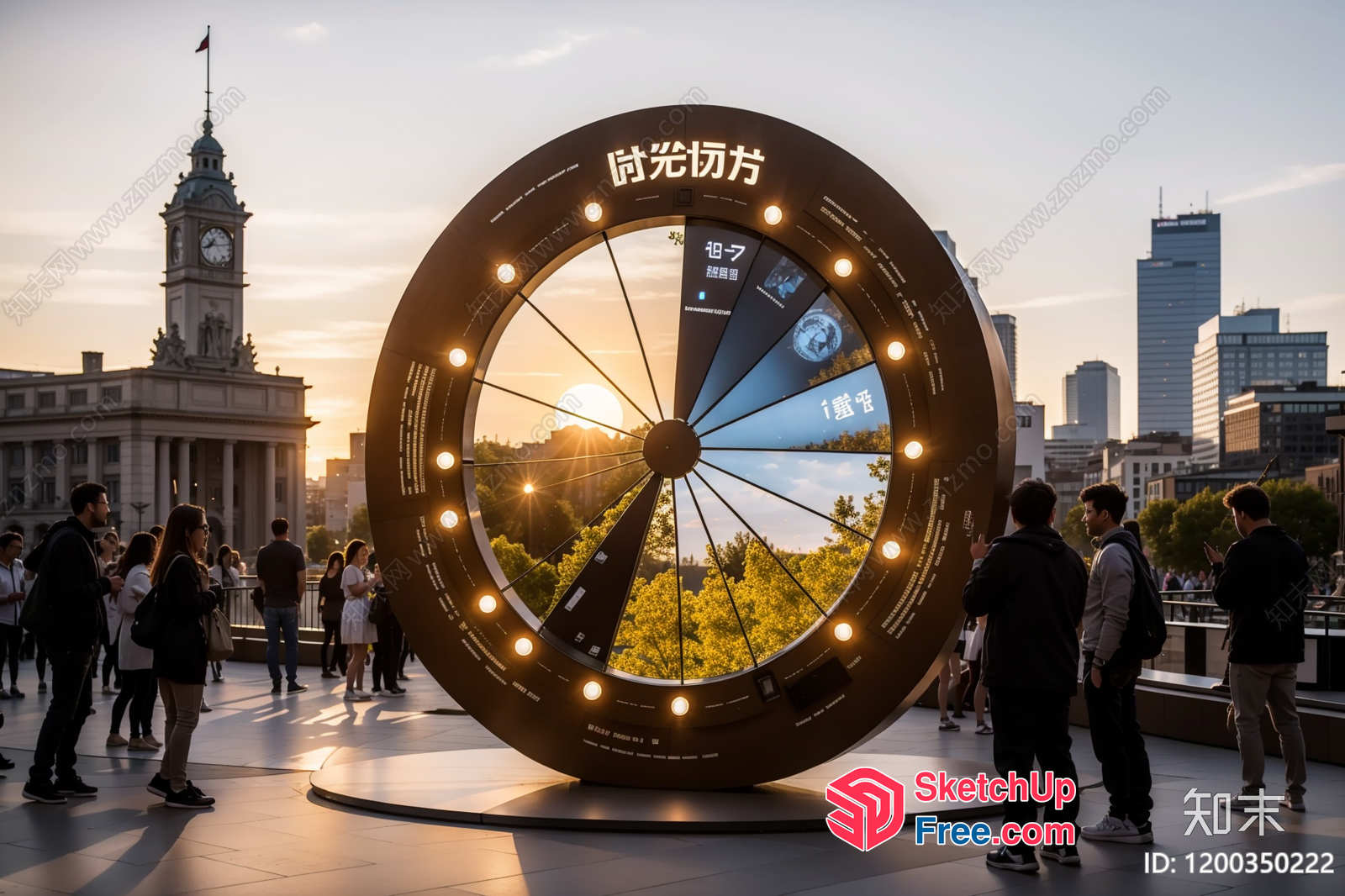 Large Circular Display With Illuminated Border And Chinese Text 3D SketchUp File