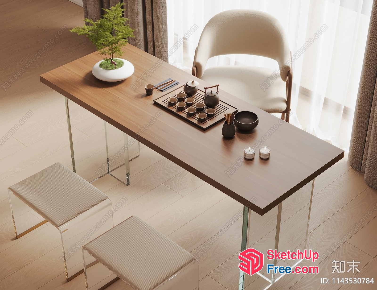 A Modern Minimalist Living Room With A Tea Table 3D SketchUp File