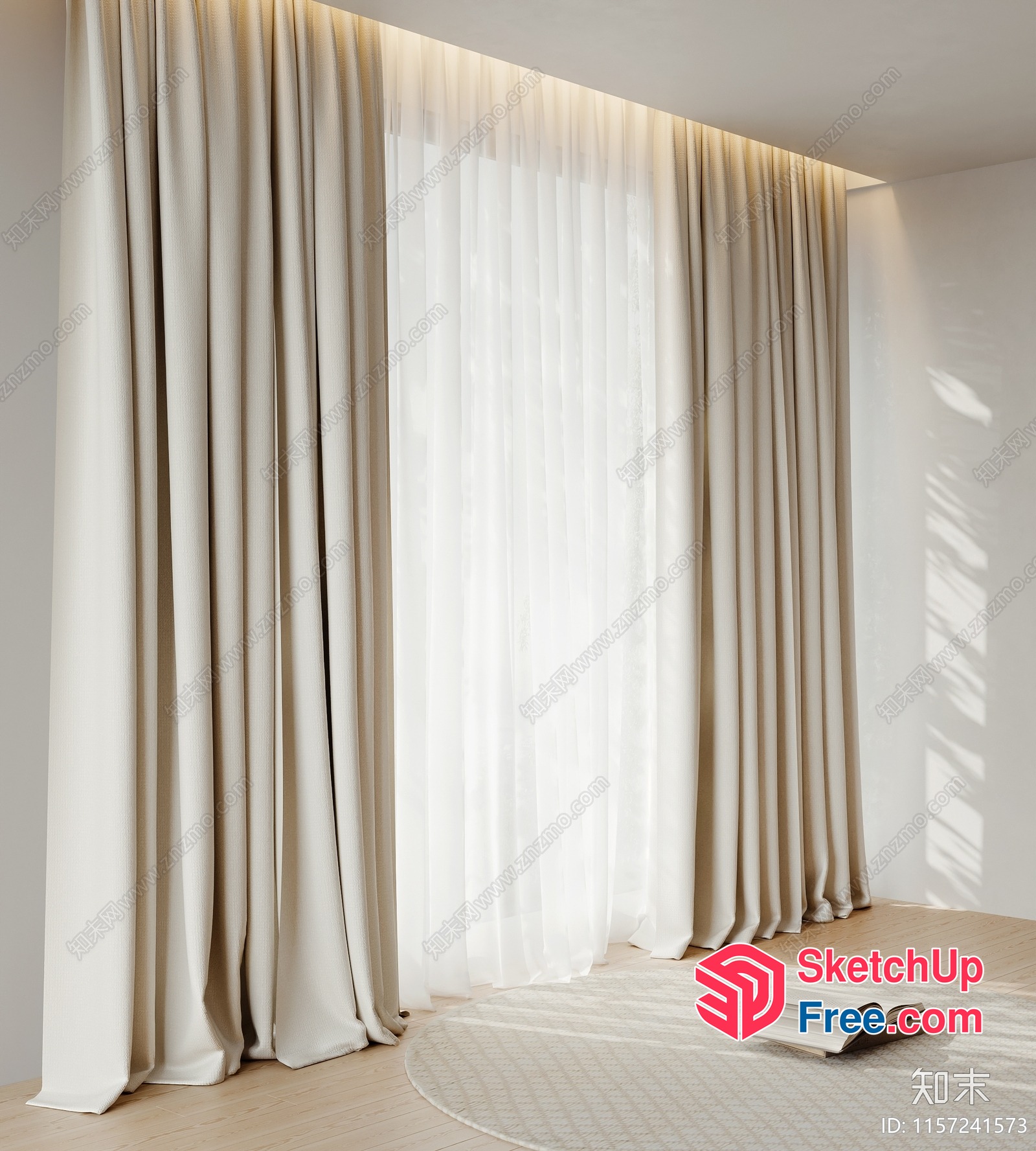 Elegant Creamy Style Curtain Interior 3D SketchUp File