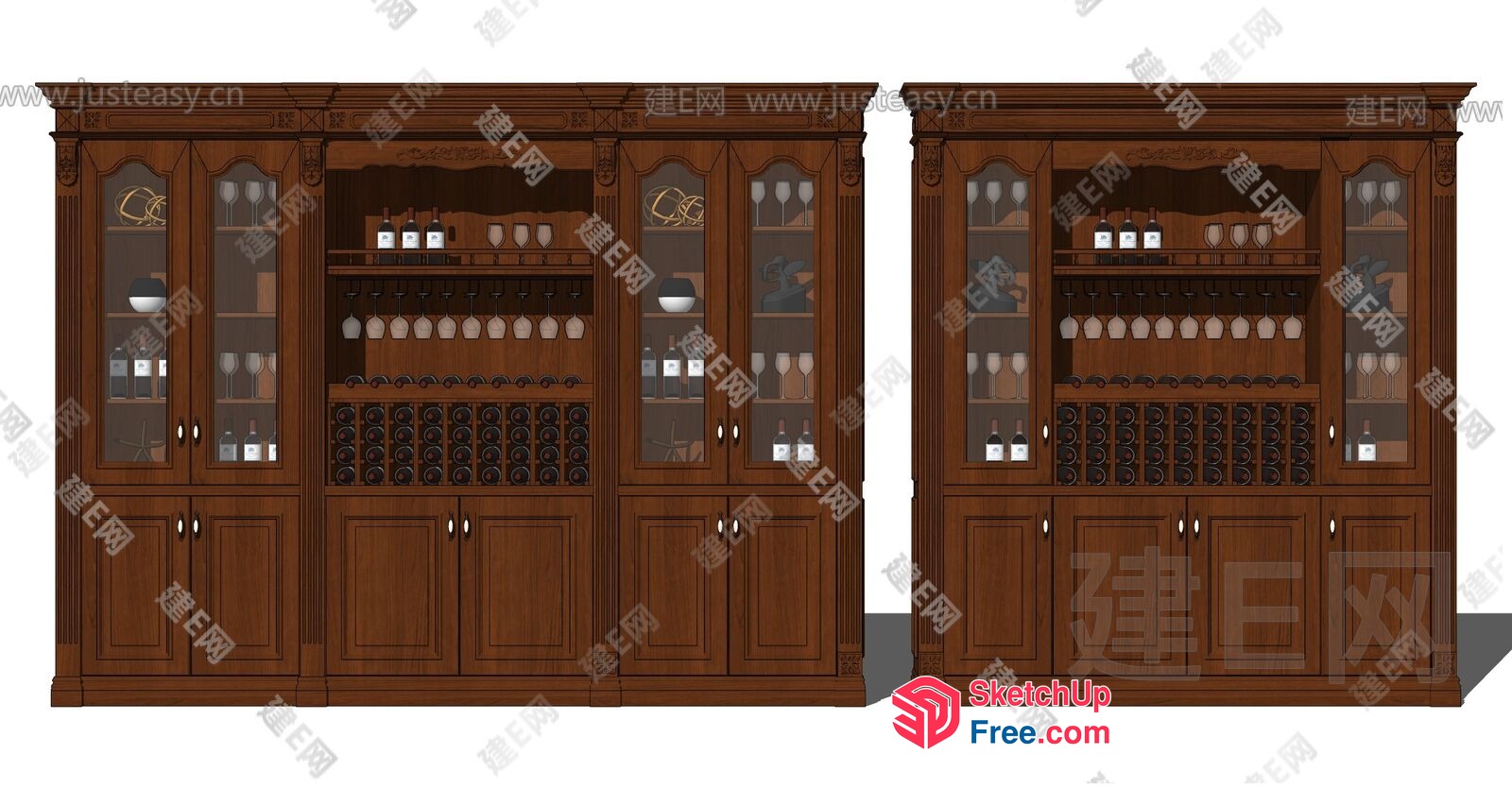 Wooden Bar Cabinet With Glass Doors And Wine Racks 3D SketchUp File