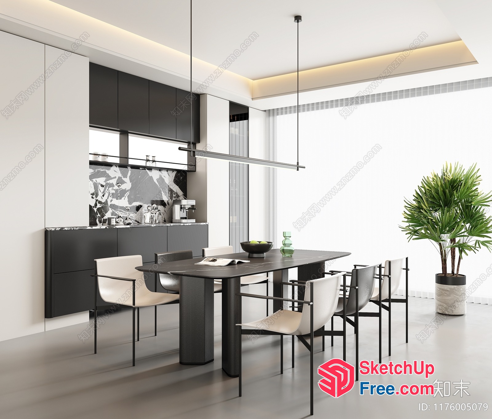 Modern Minimalist Dining Room With Sleek Black Table 3D SketchUp File