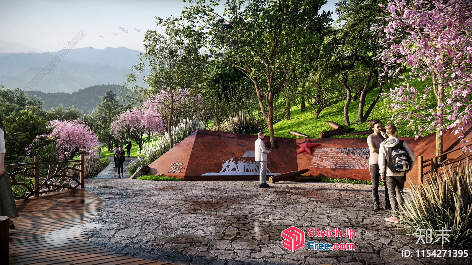 Memorial Park With Red Star And Historical Plaque 3D SketchUp File