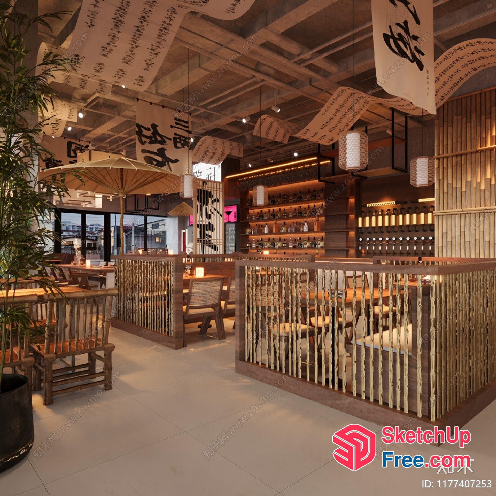 Japanese Style Restaurant Interior 3D SketchUp File