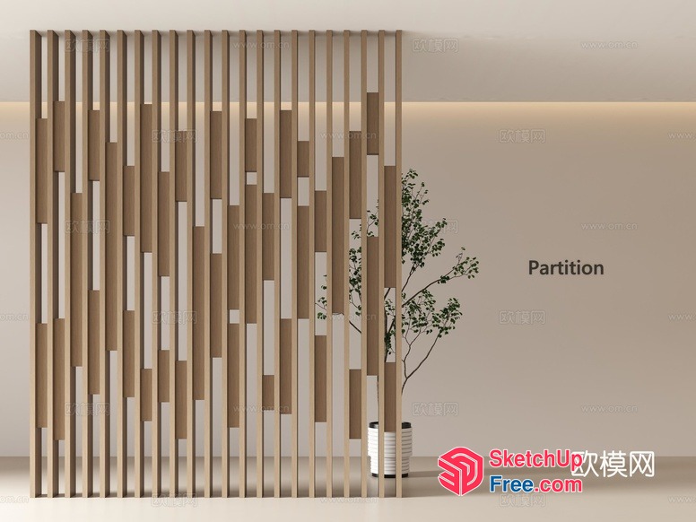 Partition Screen With Wooden Slats 3D SketchUp File