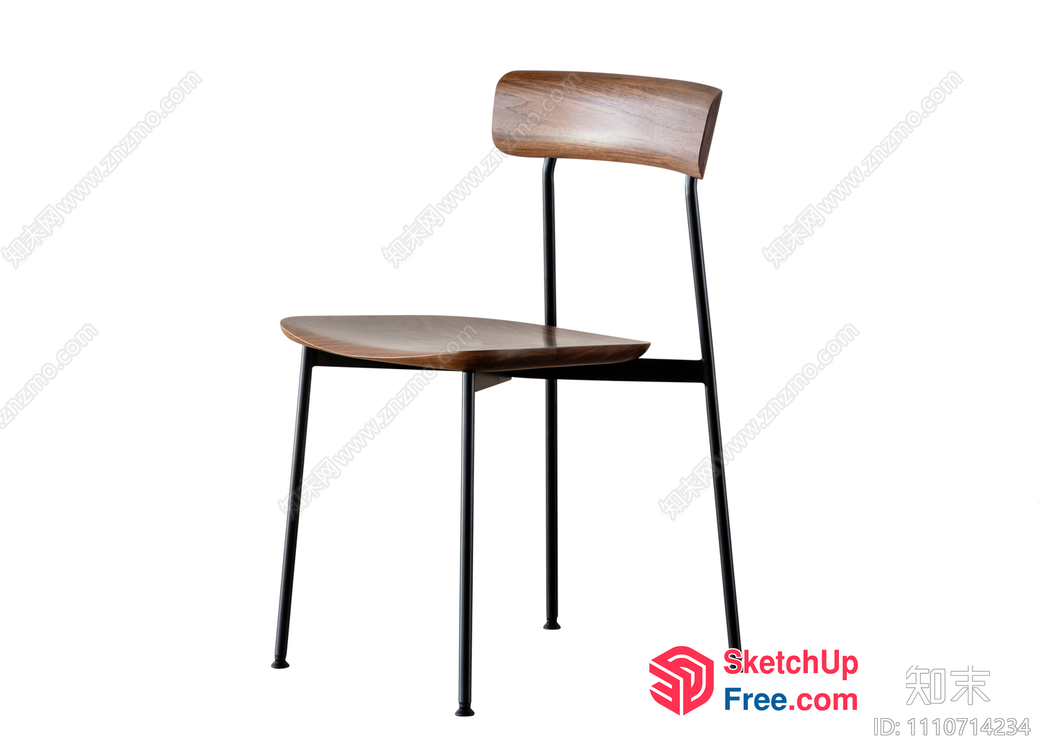 Simple Wooden Chair With Black Metal Legs 3D SketchUp File