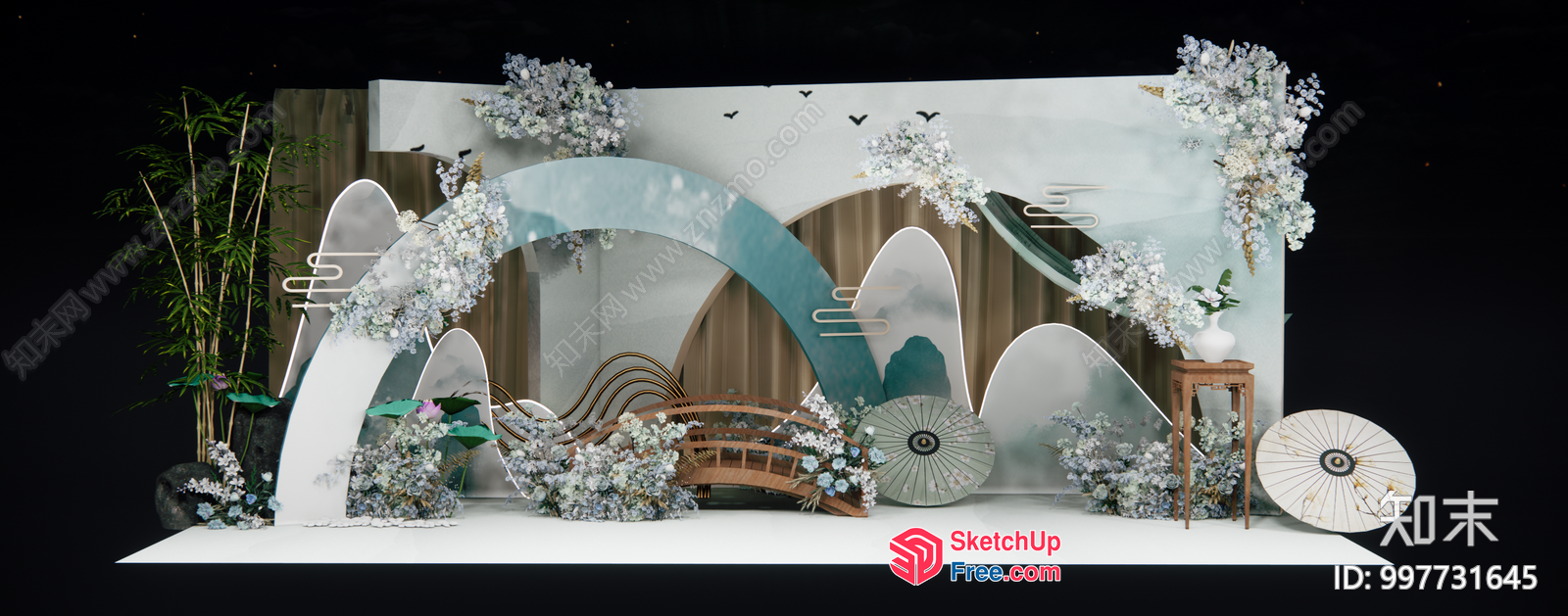 Elegant White And Green Japanese Decor 3D SketchUp File