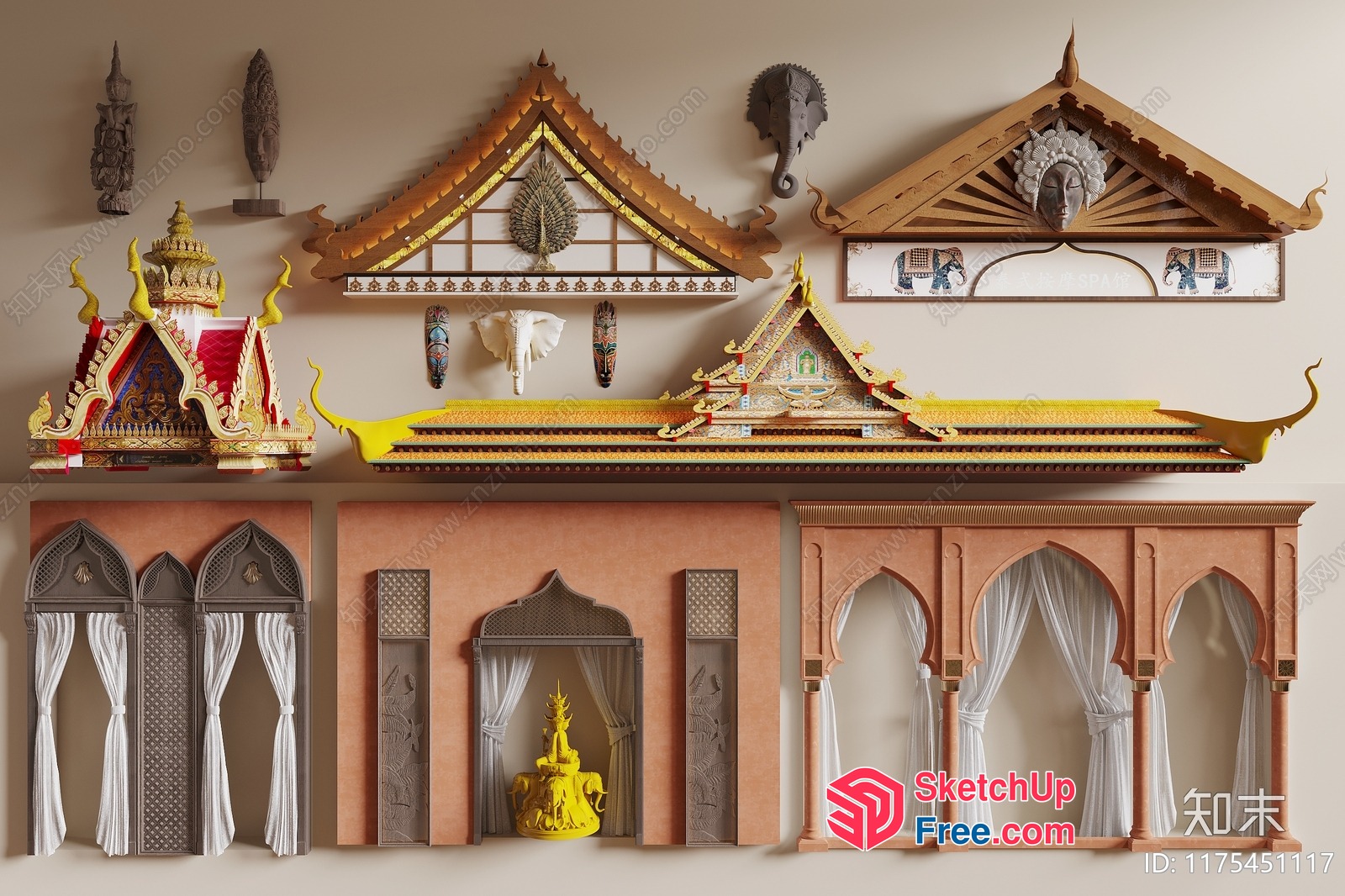 Asian-Inspired Decorative Roof And Wall Elements 3D SketchUp File