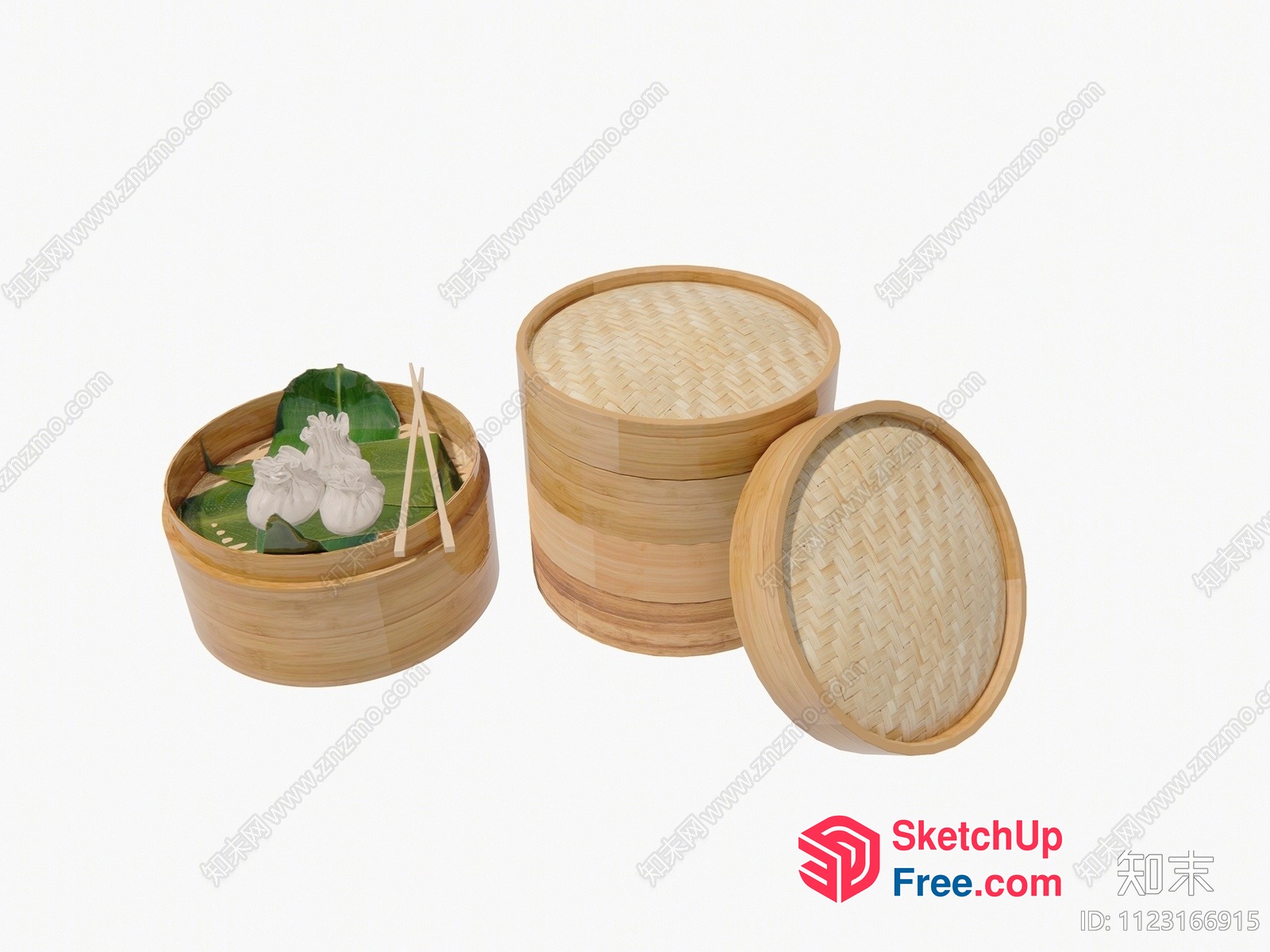Bamboo Steamer With Dumplings And Chopsticks 3D SketchUp File