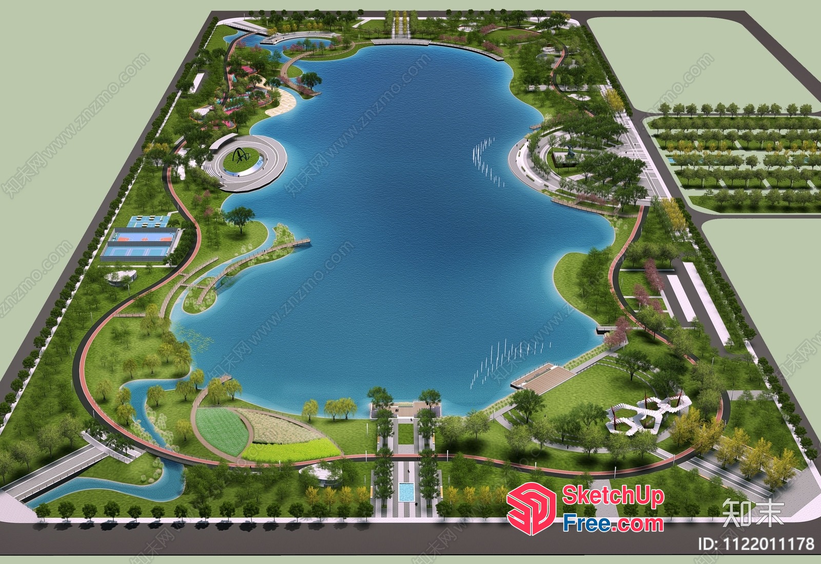 Aerial View Of A Serene Lake And Park 3D SketchUp File