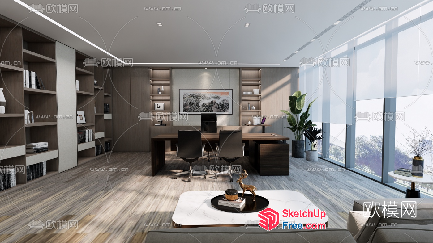 Modern Office Interior With Wood Accents And Natural Light 3D SketchUp File