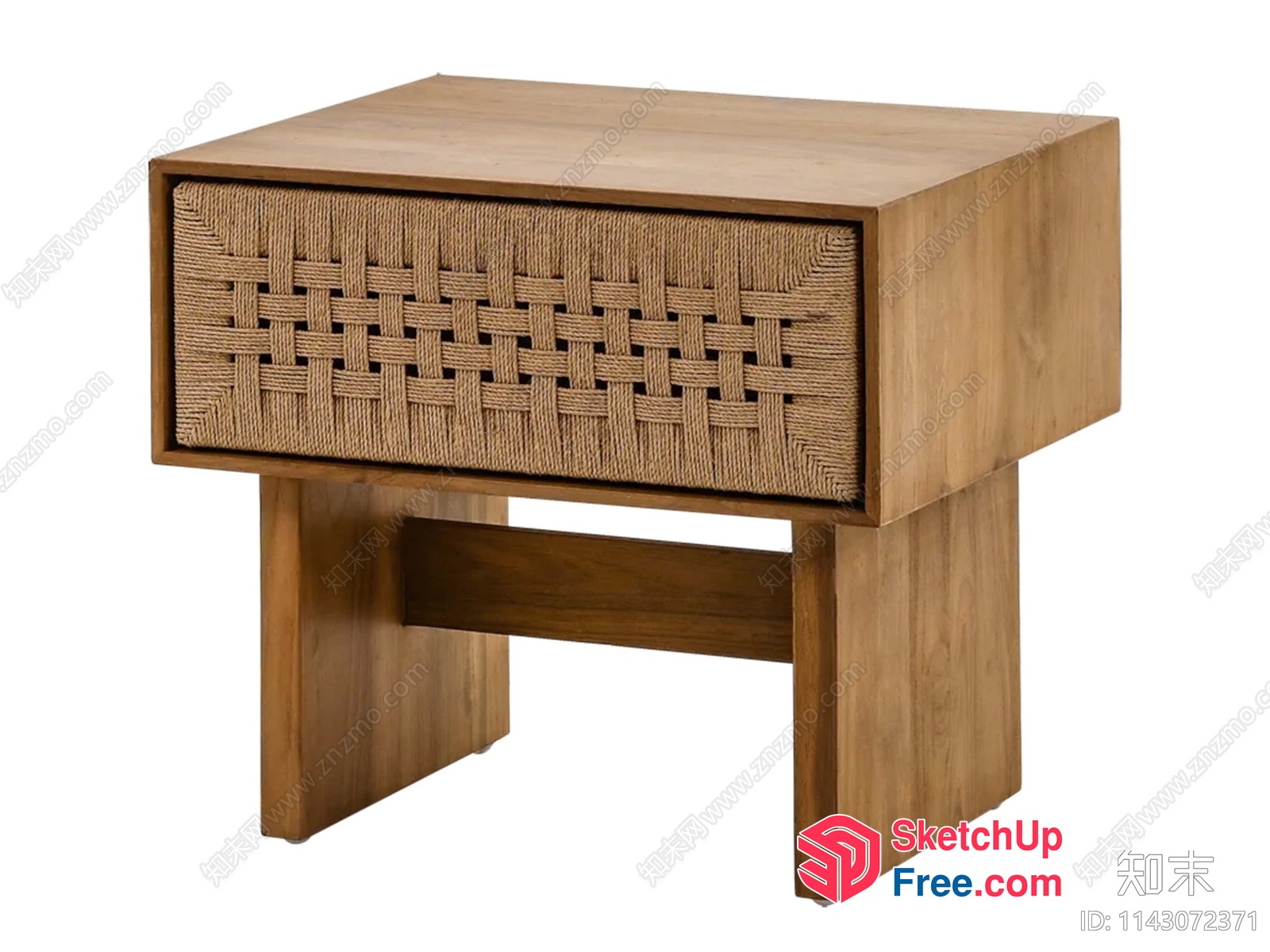 Elegant Wooden Side Table With Rattan Drawer 3D SketchUp File