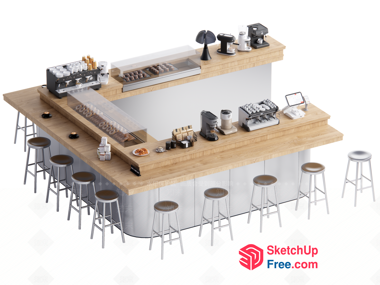 Modern Coffee Shop Interior With Sleek Furniture And Appliances 3D SketchUp File