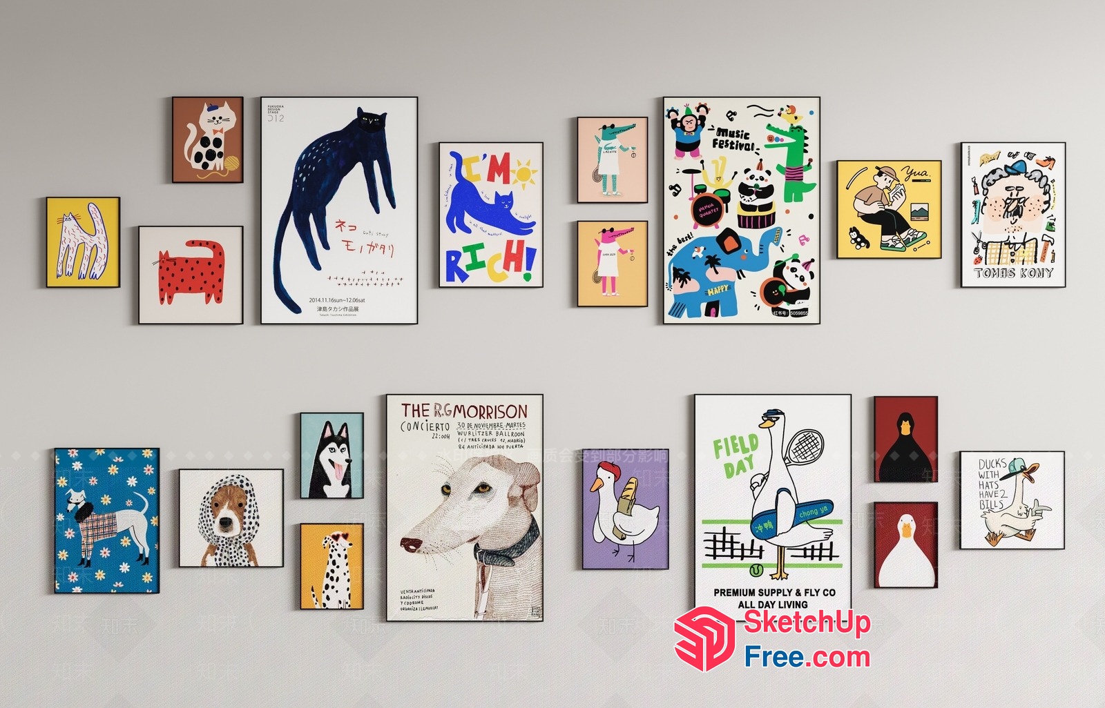 Colorful Animal-Themed Artwork Gallery 3D SketchUp File