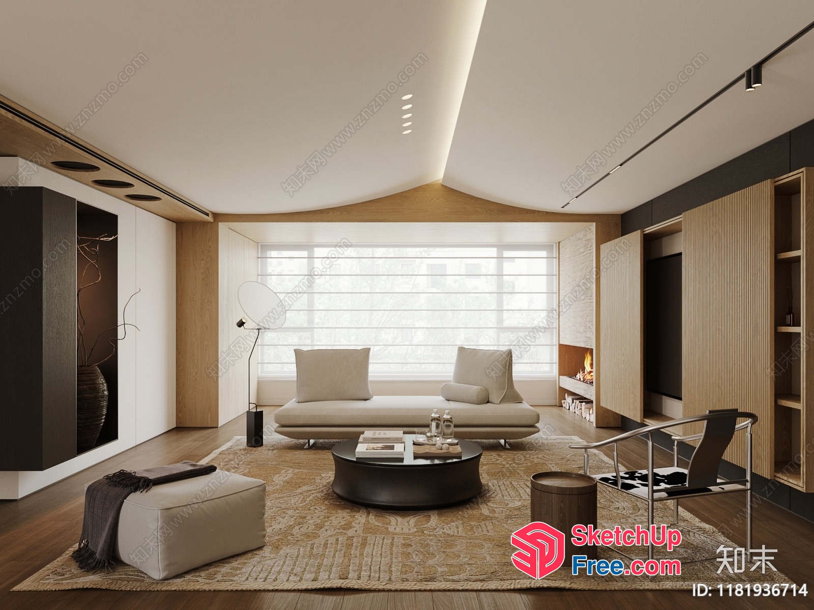 Modern Minimalist Japanese Style Living Room With Creamy Sofa 3D SketchUp File