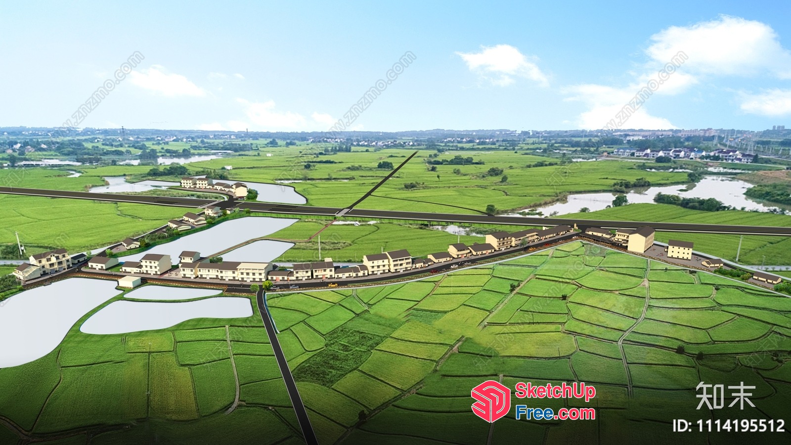 Aerial View Of A Rural Landscape With Buildings And Fields 3D SketchUp File