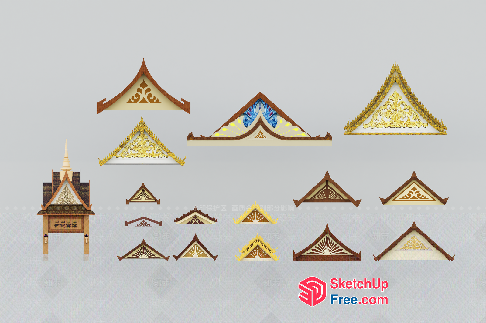 Thai-Inspired Ornate Roof Synthesis 3D SketchUp File